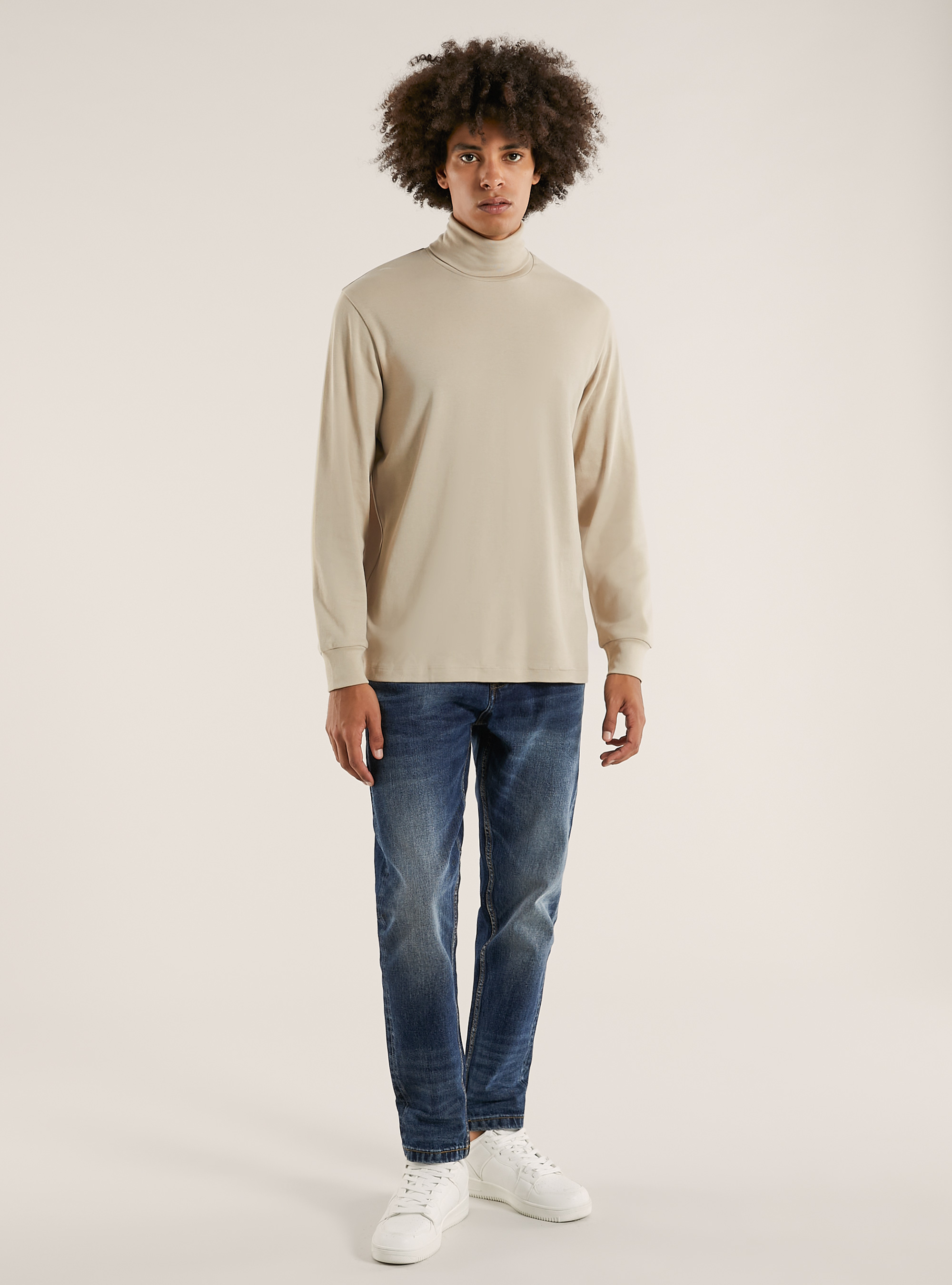 Maglietta a maniche lunghe a collo alto, BG2 BEIGE MEDIUM