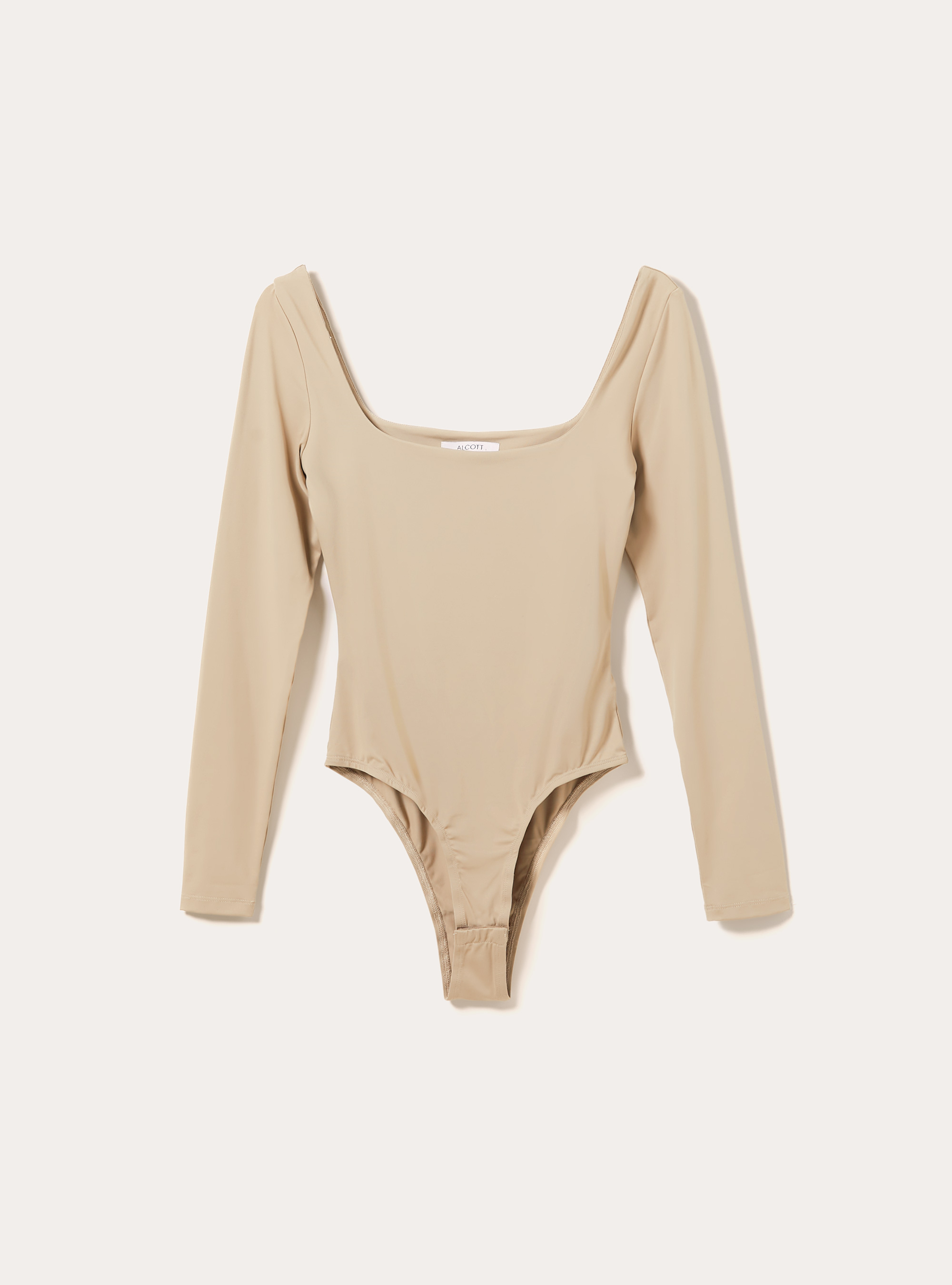Stretch bodysuit with square neckline, BG3 BEIGE LIGHT