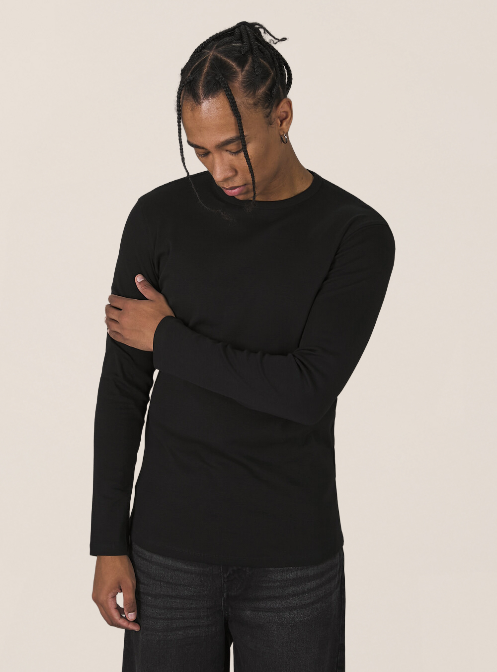 Maglietta a maniche lunghe in cotone, BK1 BLACK