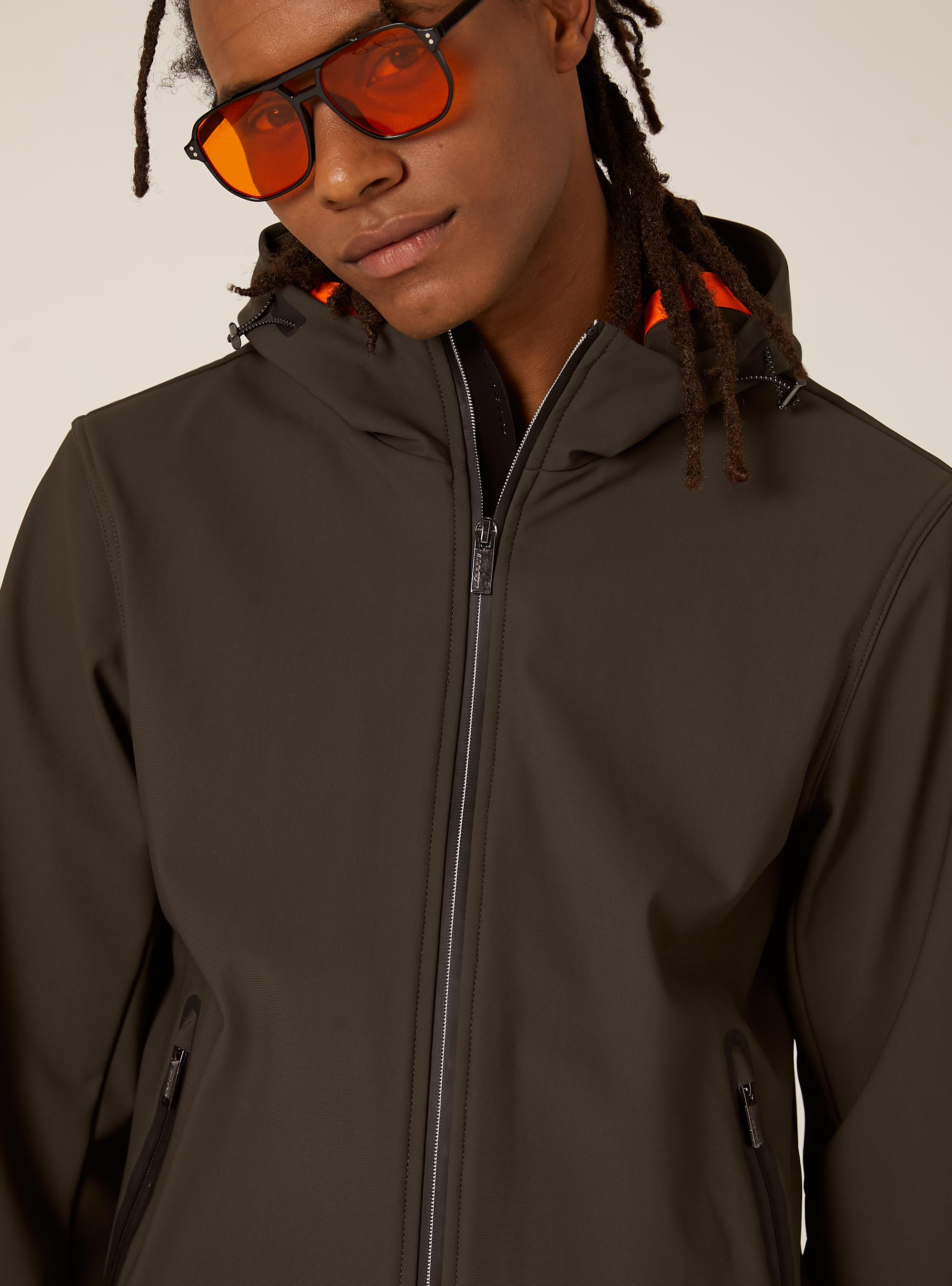 Technical fabric jacket with hood, KY2 KAKY MEDIUM