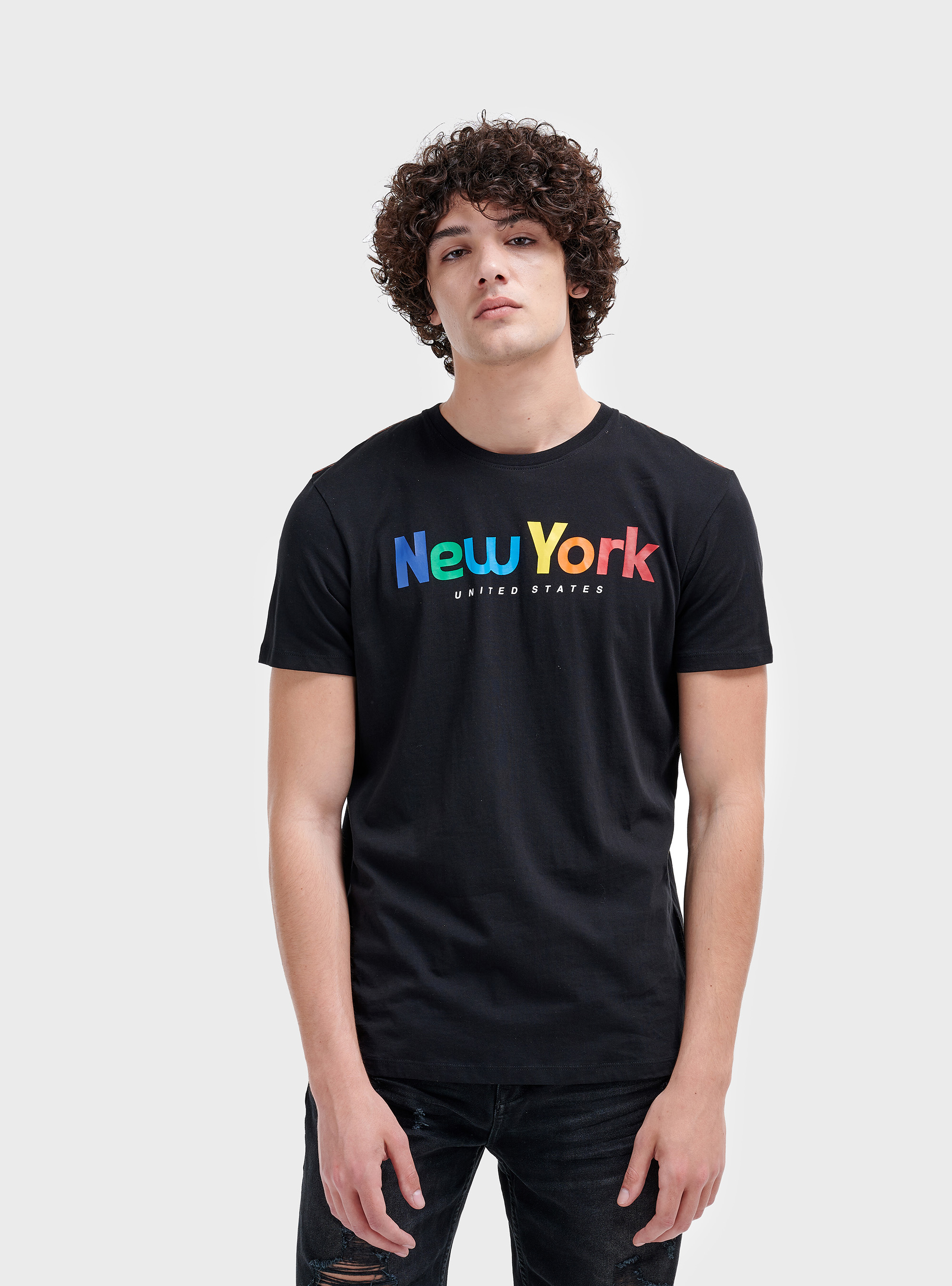 Multicolor printed t-shirt, BLACK