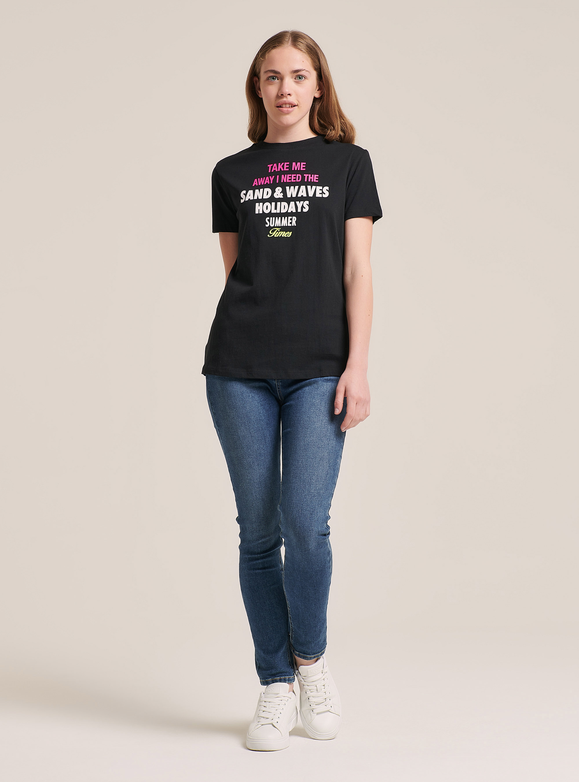 T-shirt col rond avec imprimé, C101 BLACK