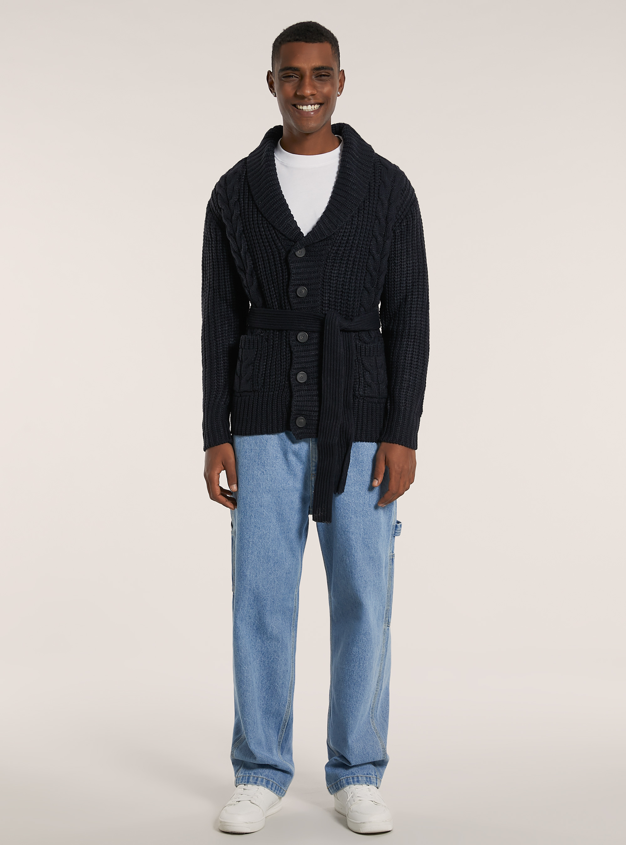 Pullover cardigan a trecce aperto, NA1 NAVY DARK