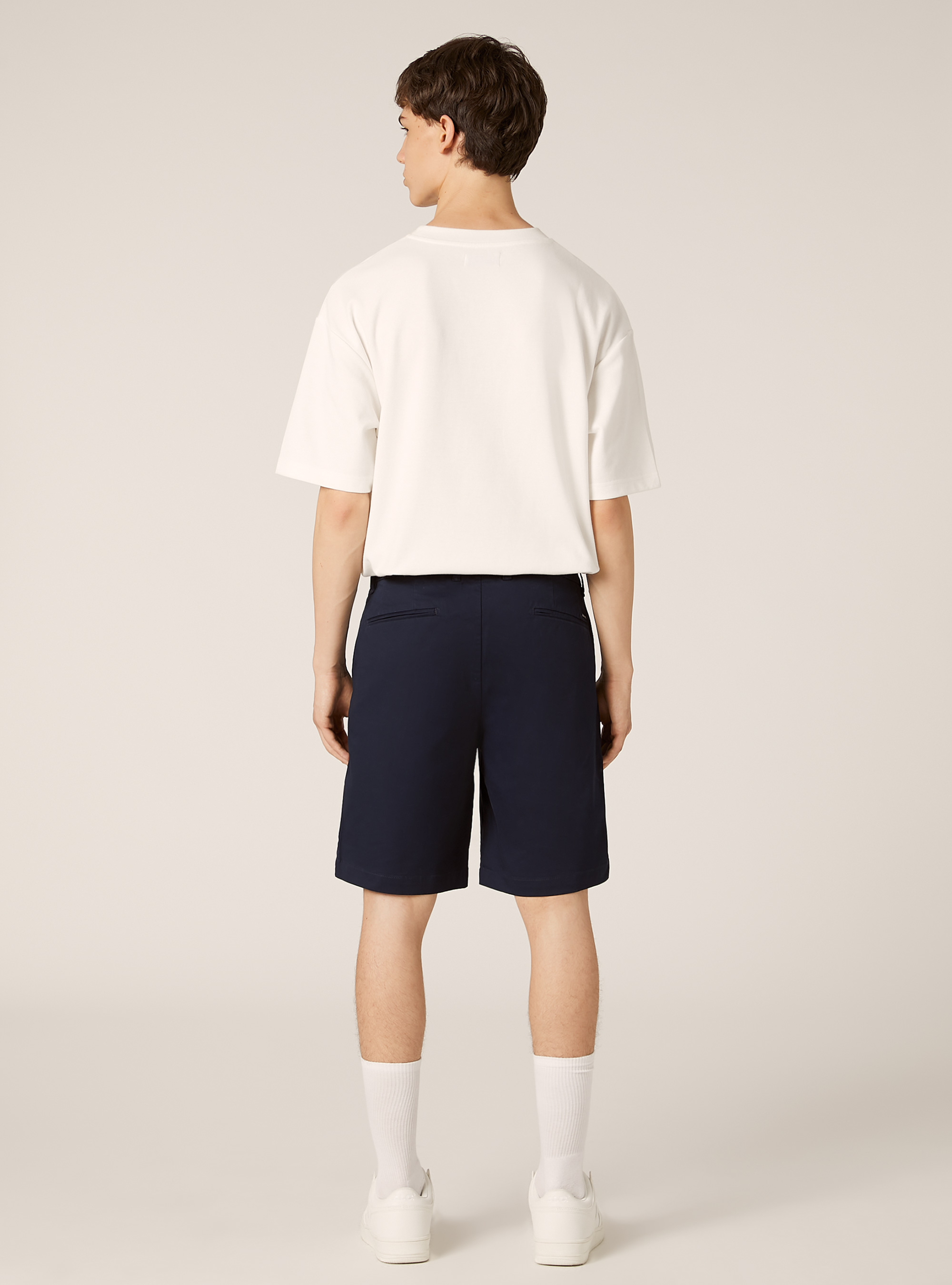 Cotton twill stretch bermuda shorts, BL1 BLUE DARK