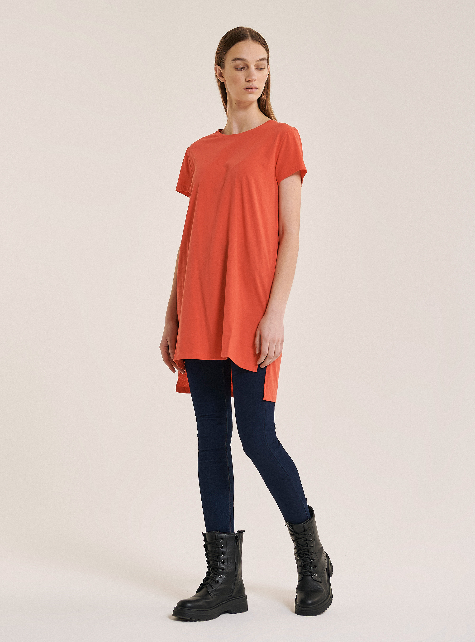 Einfarbigen oversize T-shirt aus Baumwolle, C3400 CORAL
