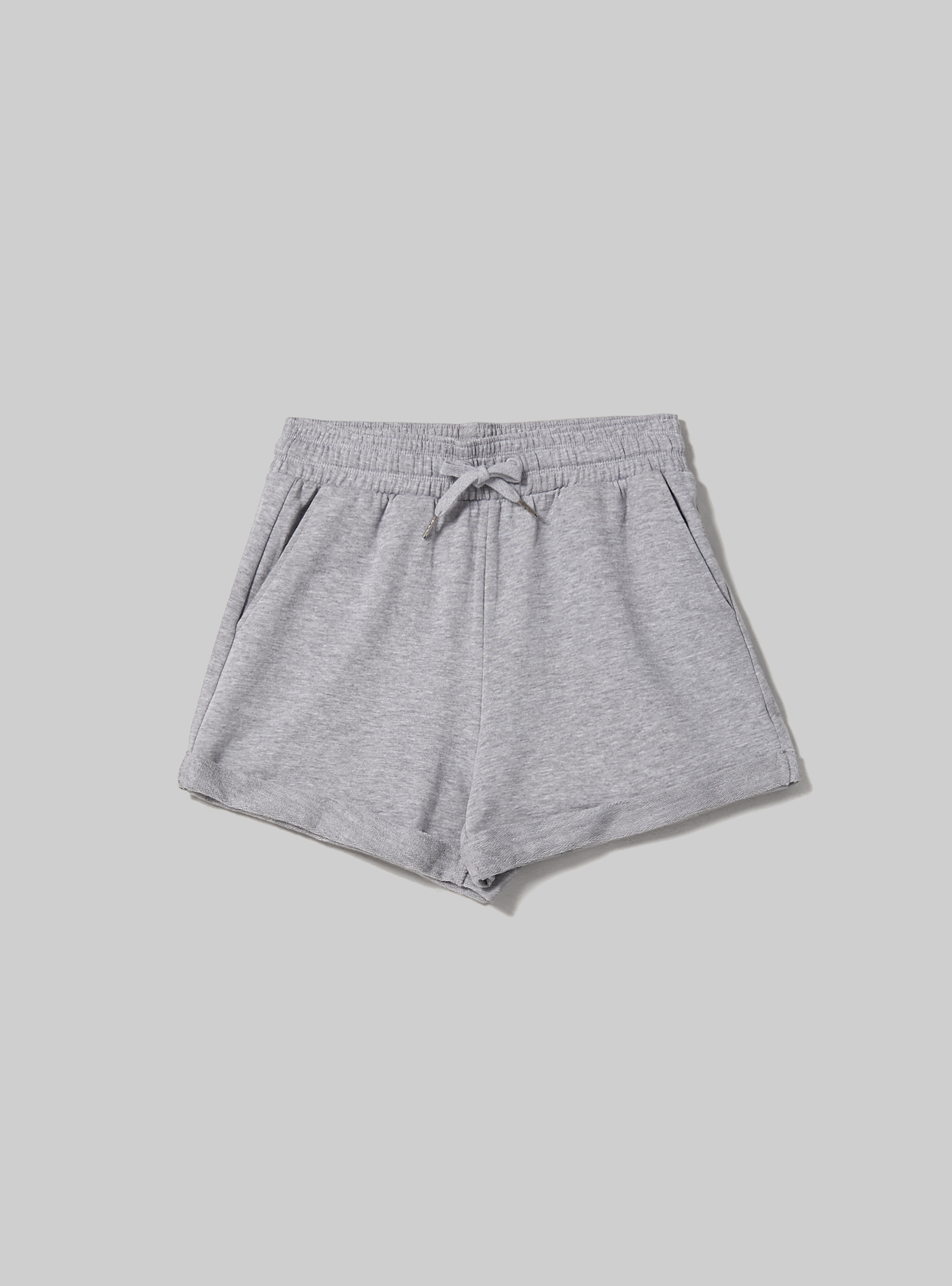 Cotton shorts with turn-ups and drawstrings, LIGHT GREY MELANGE