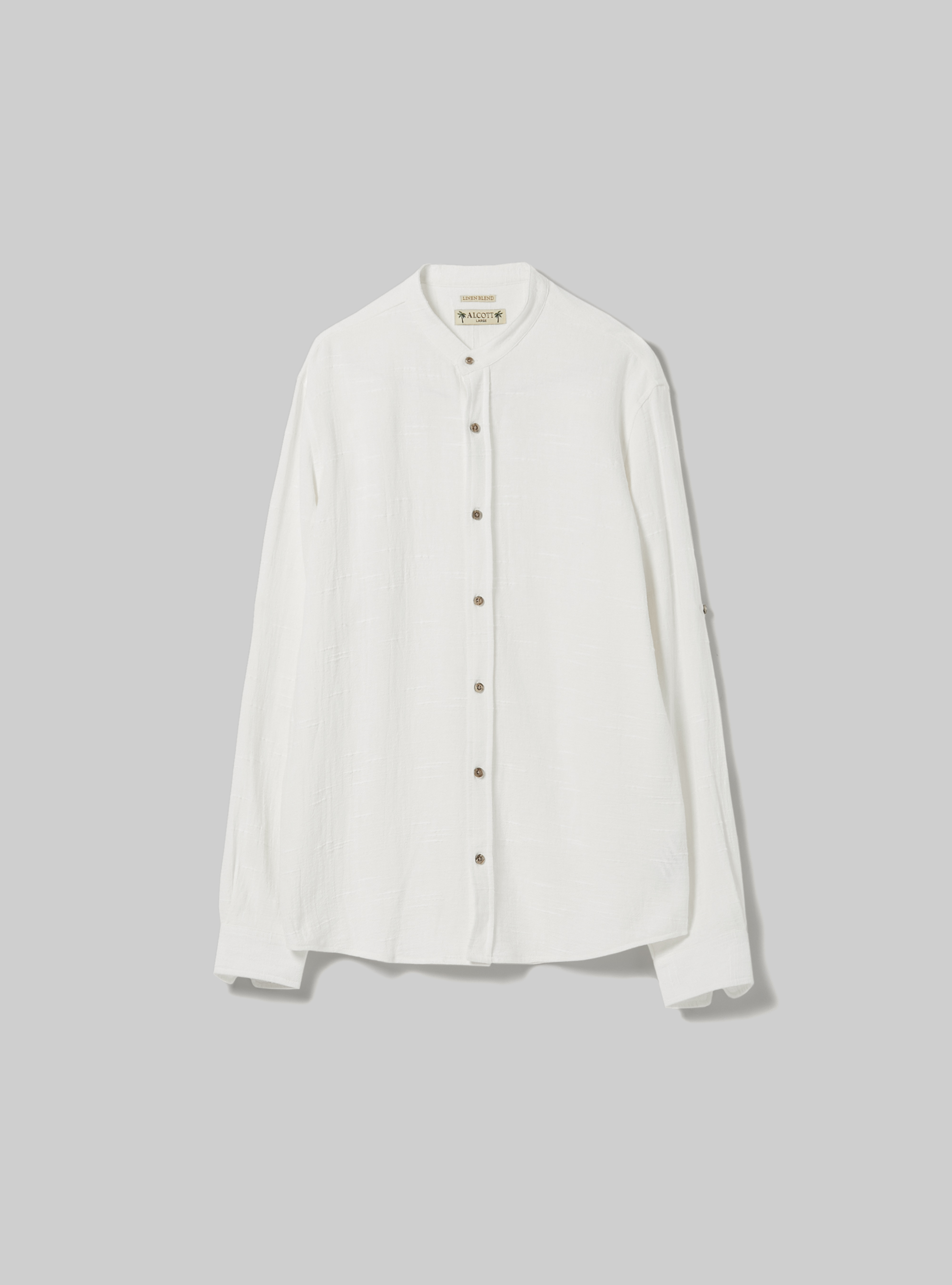 Linen blend shirt with Korean collar, WH1 OFF WHITE