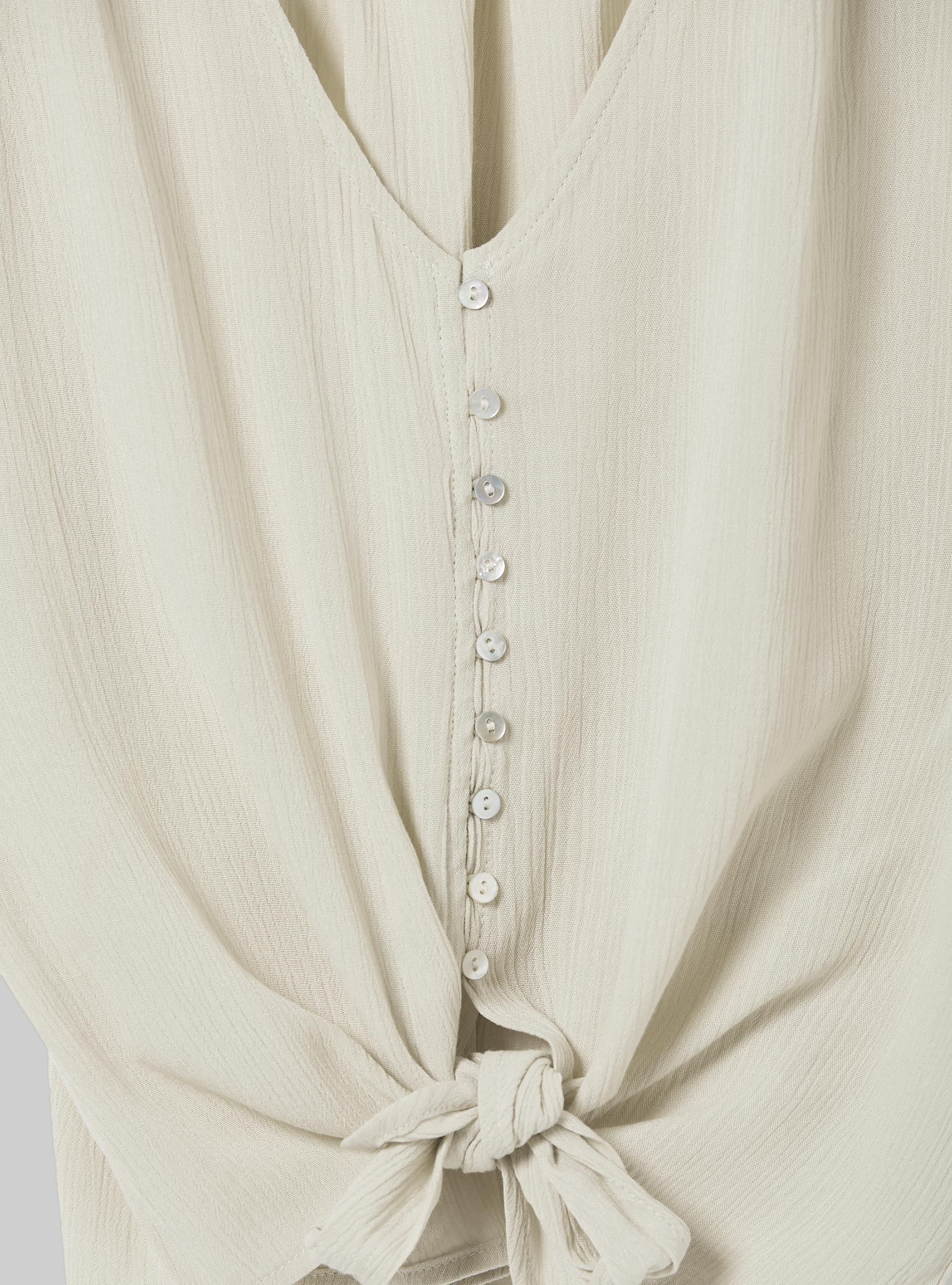 Solid colour v-neck shirt with waist knot, BG3 BEIGE LIGHT