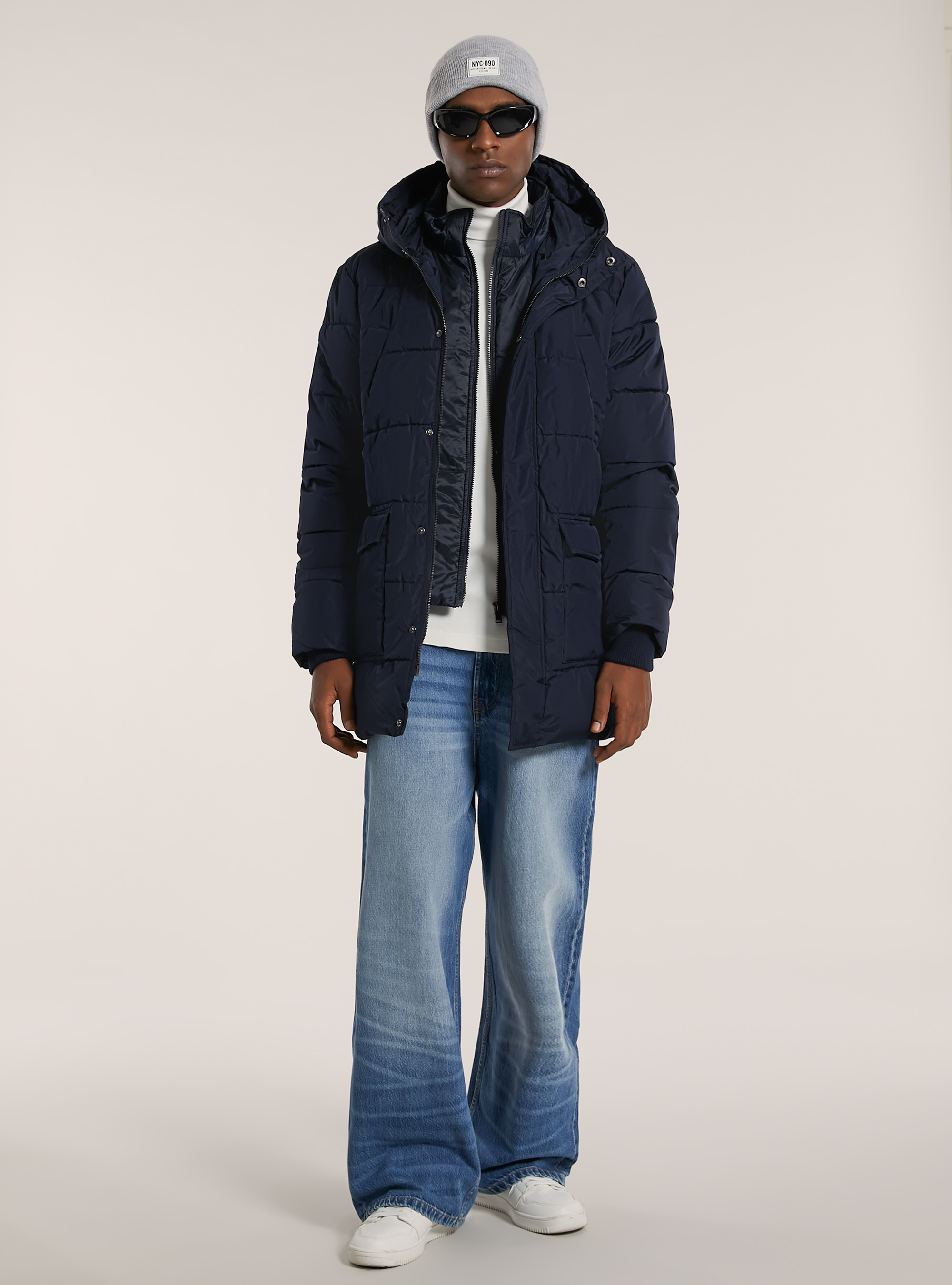 Long jacket with recycled padding, NA1 NAVY DARK