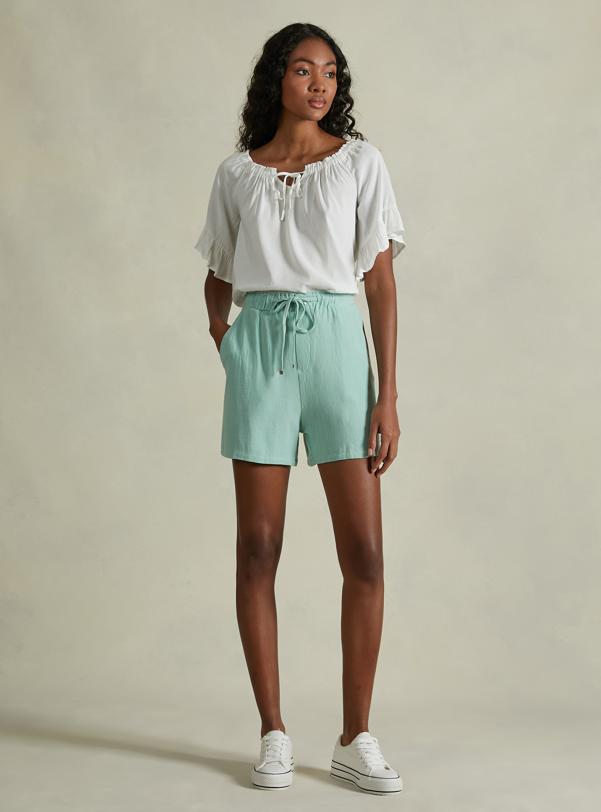 Linen blend shorts, GA3 AQUA GREEN LIGHT
