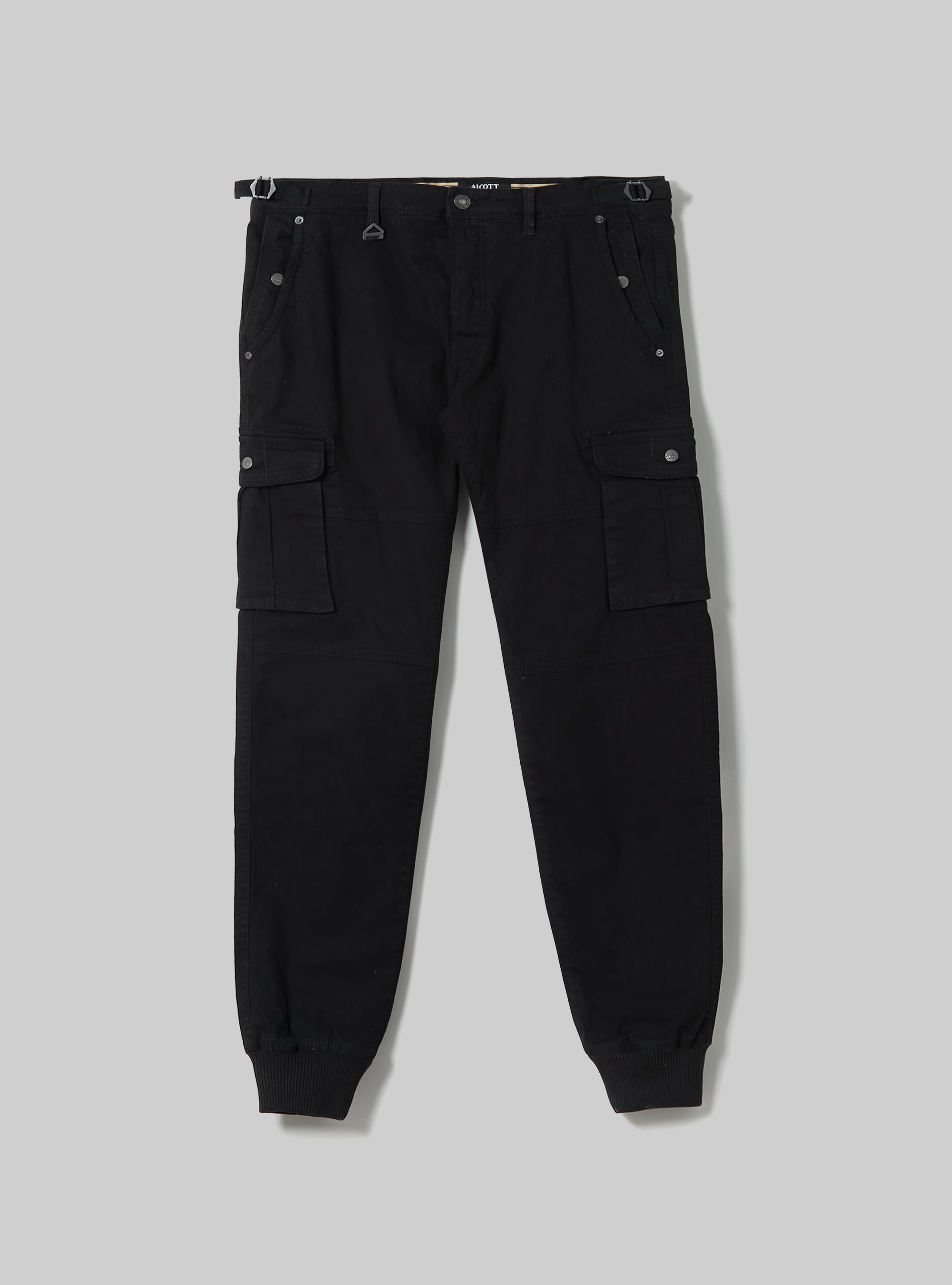 Pantaloni cargo in cotone con elastico, BK1 BLACK