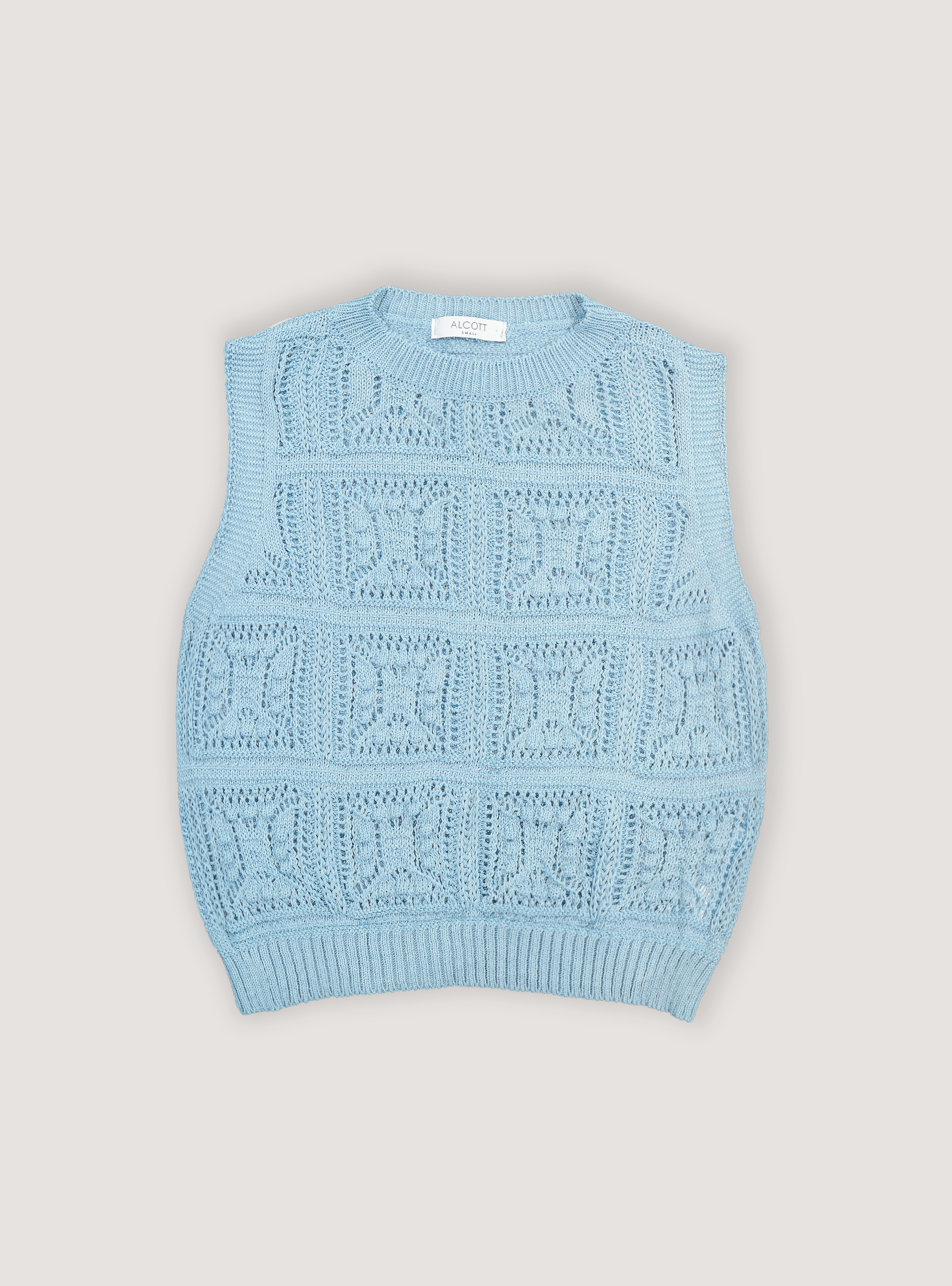 Plain coloured crochet waistcoat, AZ1 DARK AZZURRE