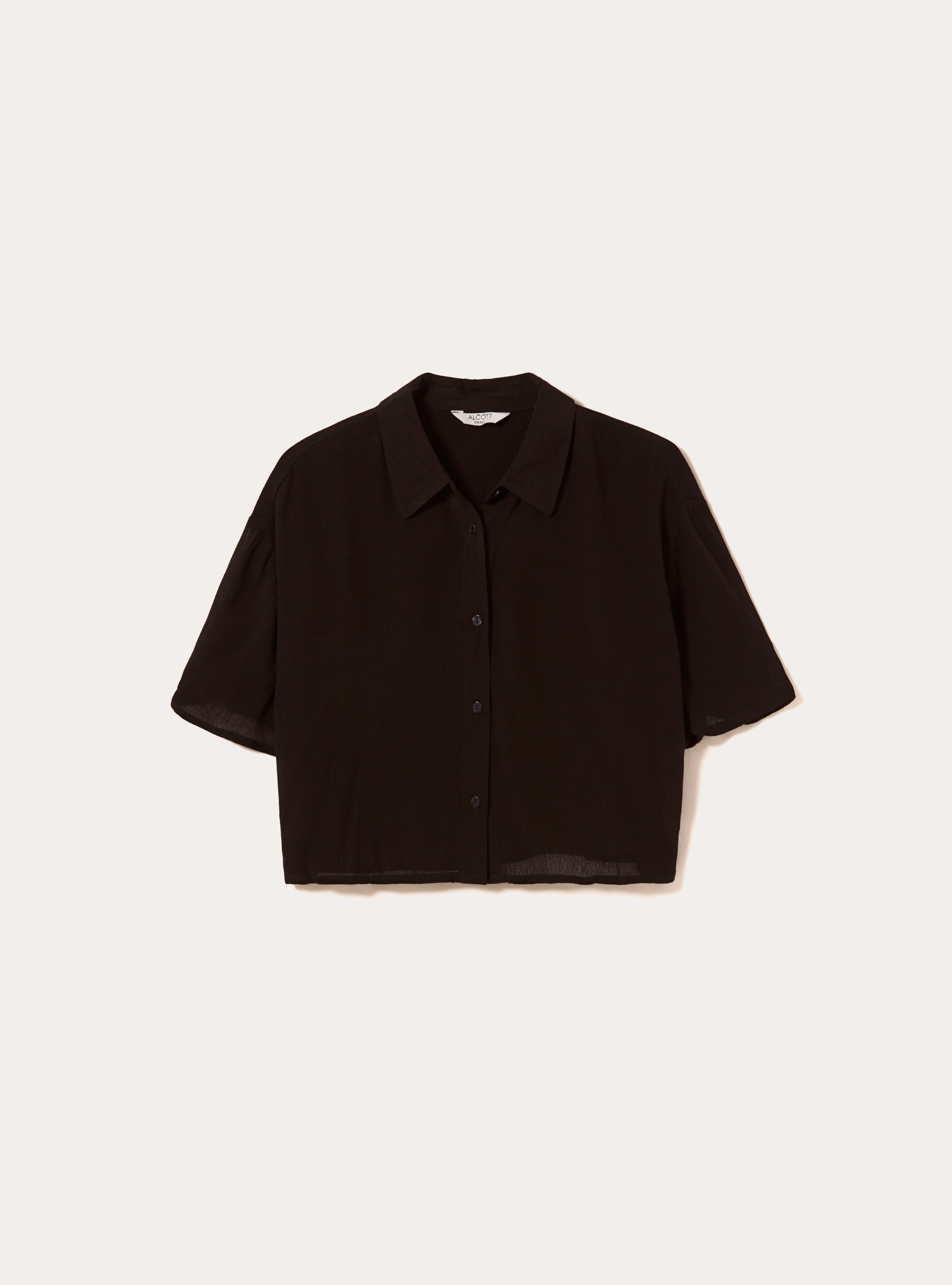 Cropped crepe shirt, BK1 BLACK