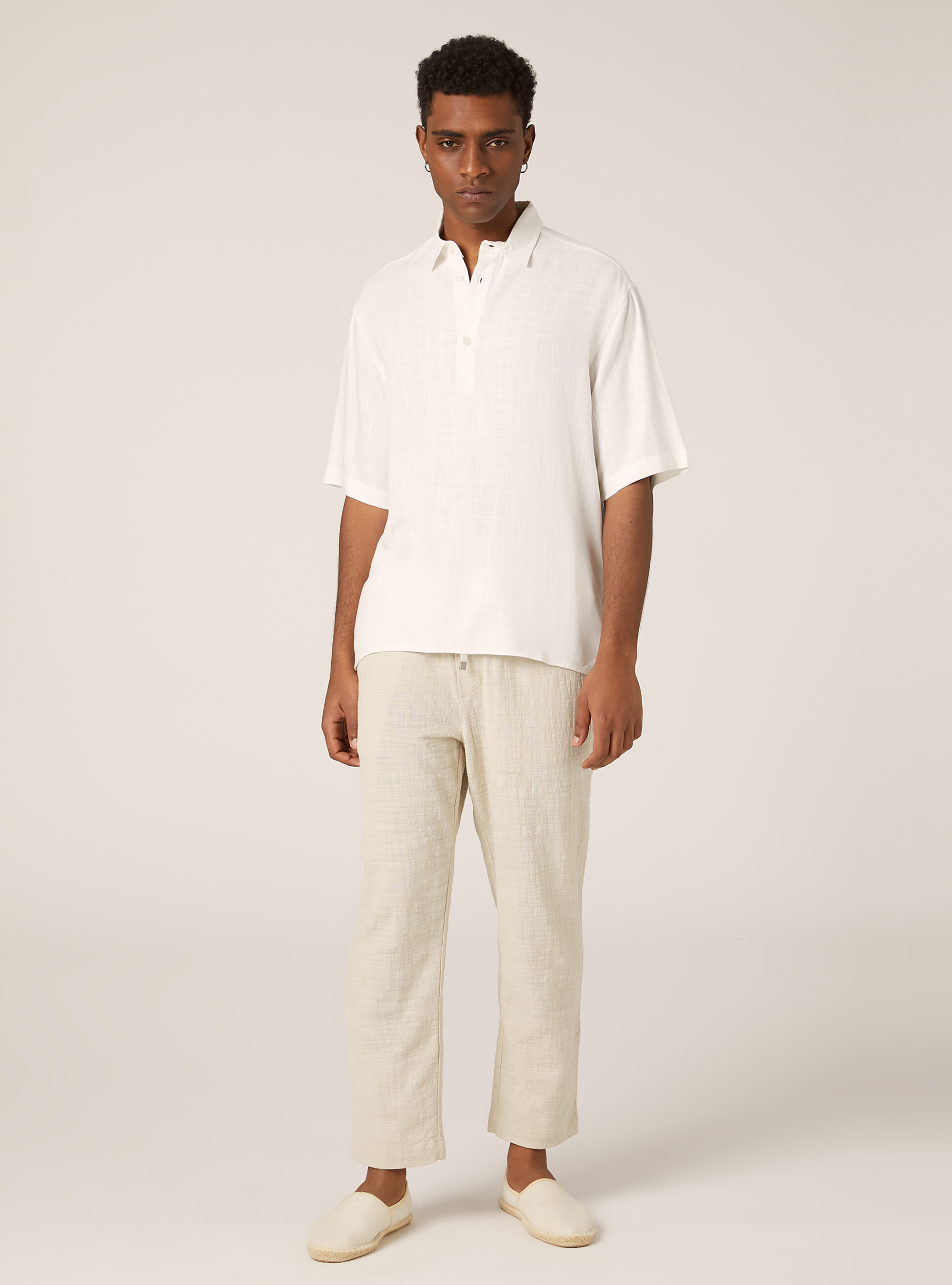 Linen blend short-sleeved shirt, WH1 OFF WHITE