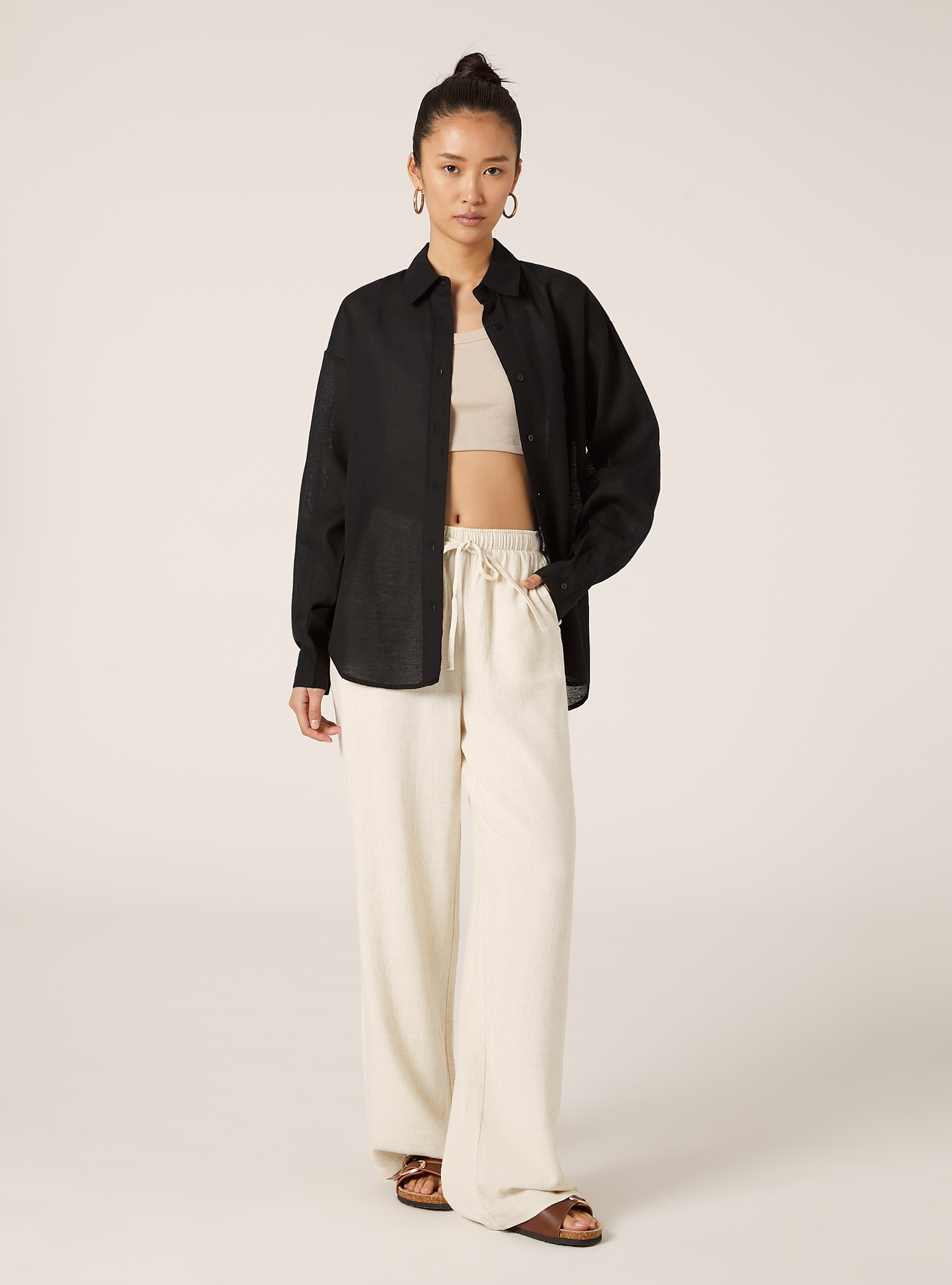 Comfort fit linen shirt, BK1 BLACK