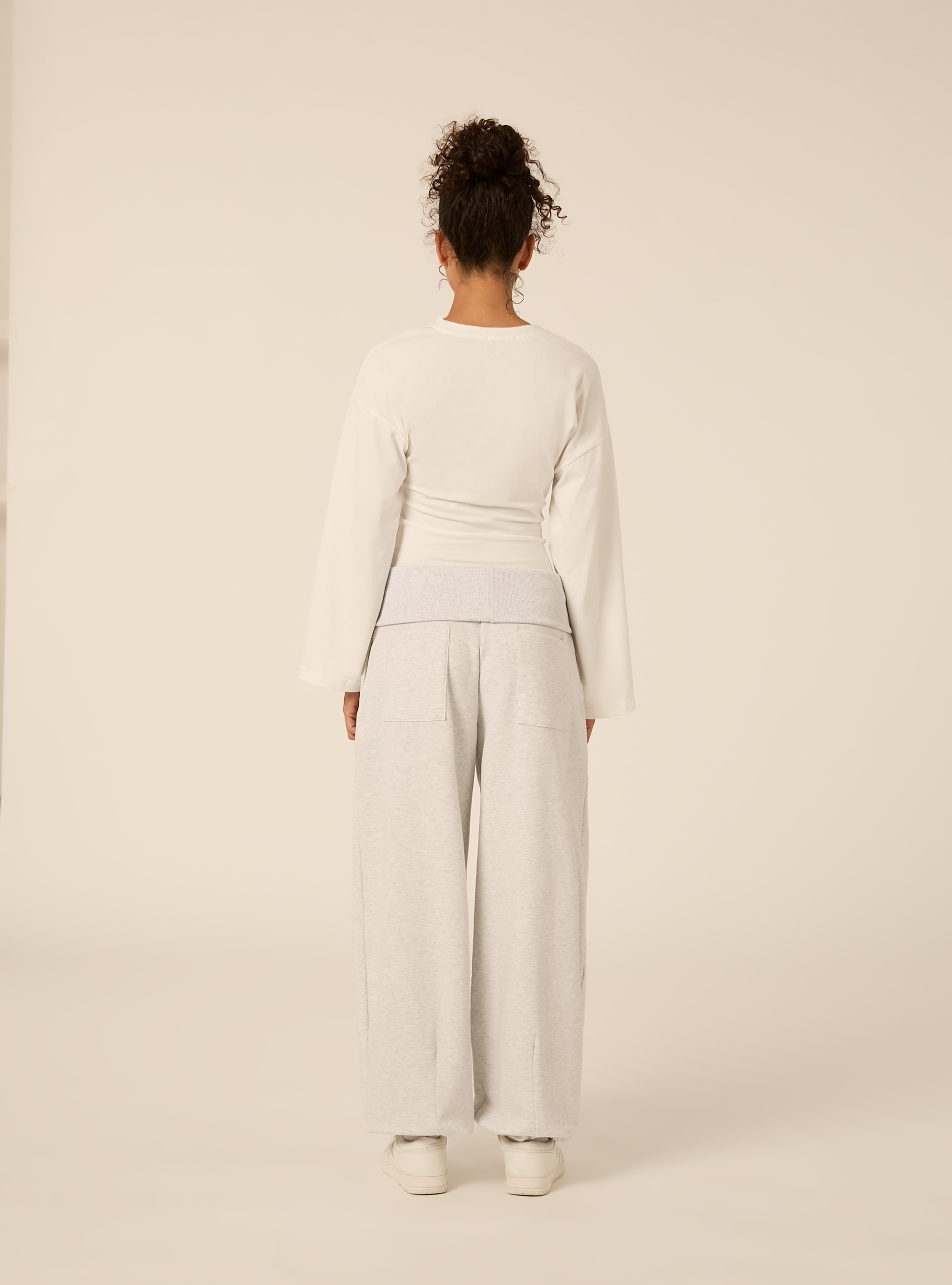 Pantaloni Jogger barrel fit con fascia risvoltata, GRIGIO CHIARO MELANGE