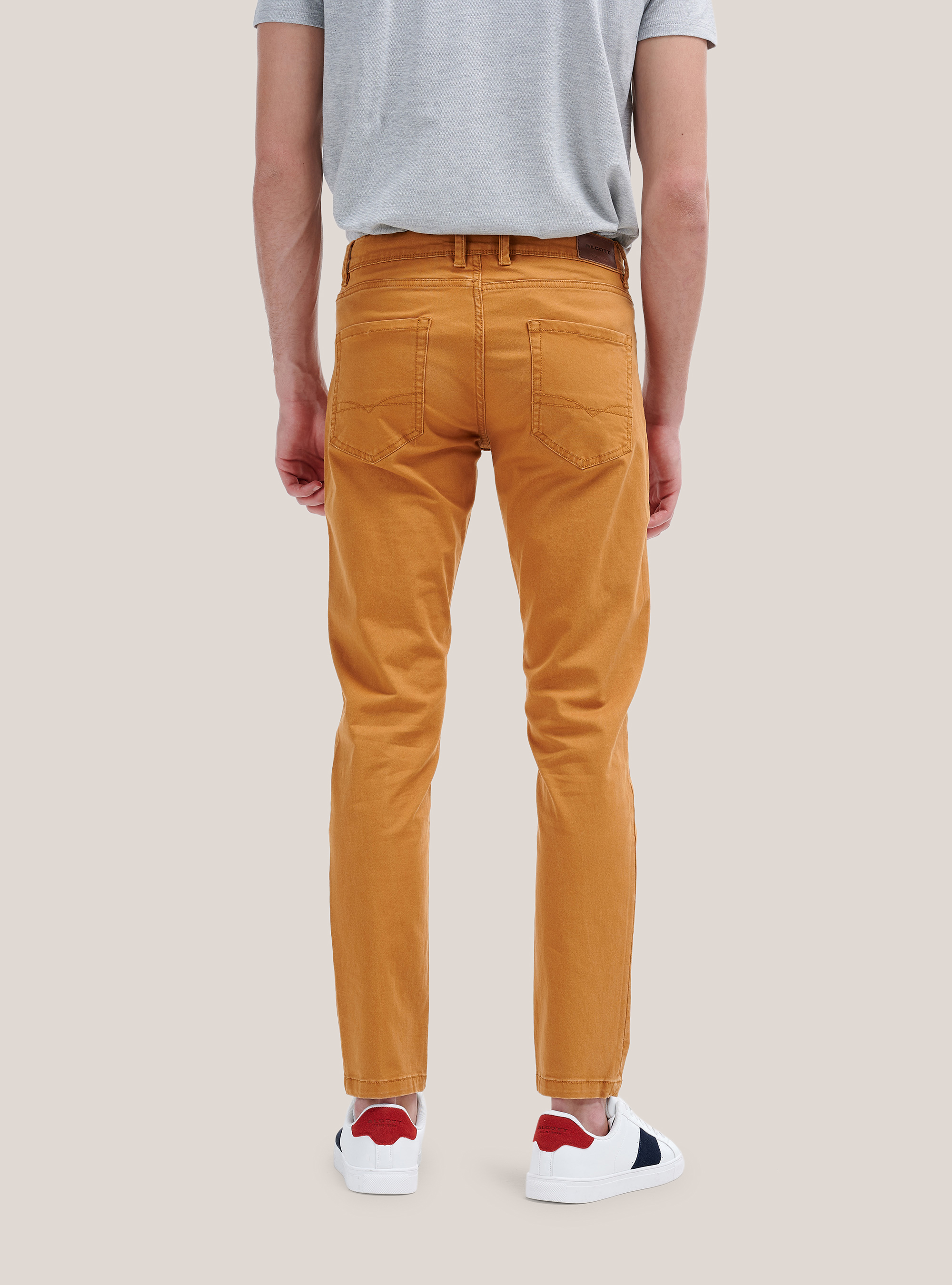 Recycled cotton skinny fit trousers, MUSTARD