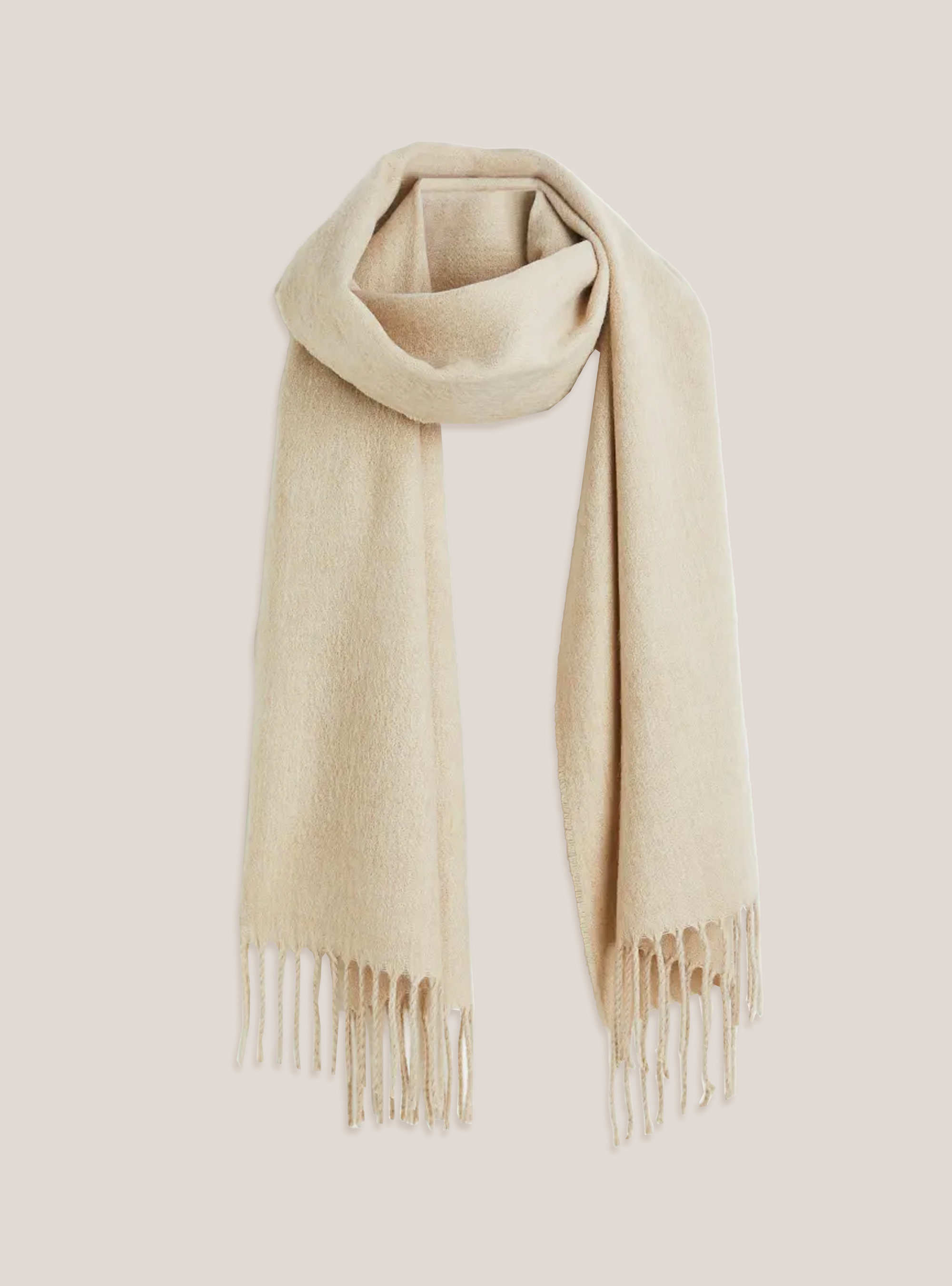 Solid-coloured scarf with fringes, WH1 OFF WHITE