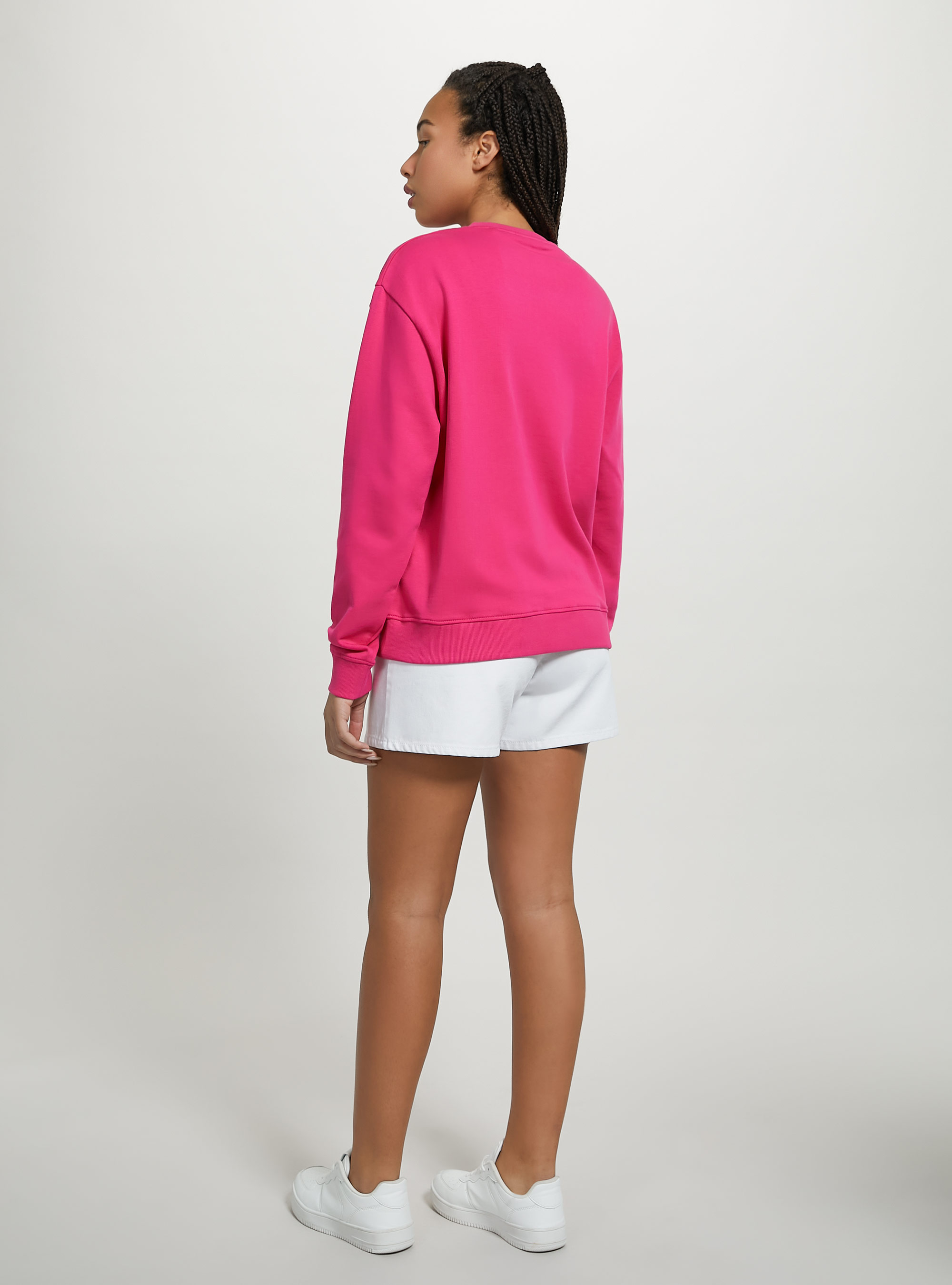 Sudadera lisa de algodón con cuello redondo, FX2 FUXIA MEDIUM