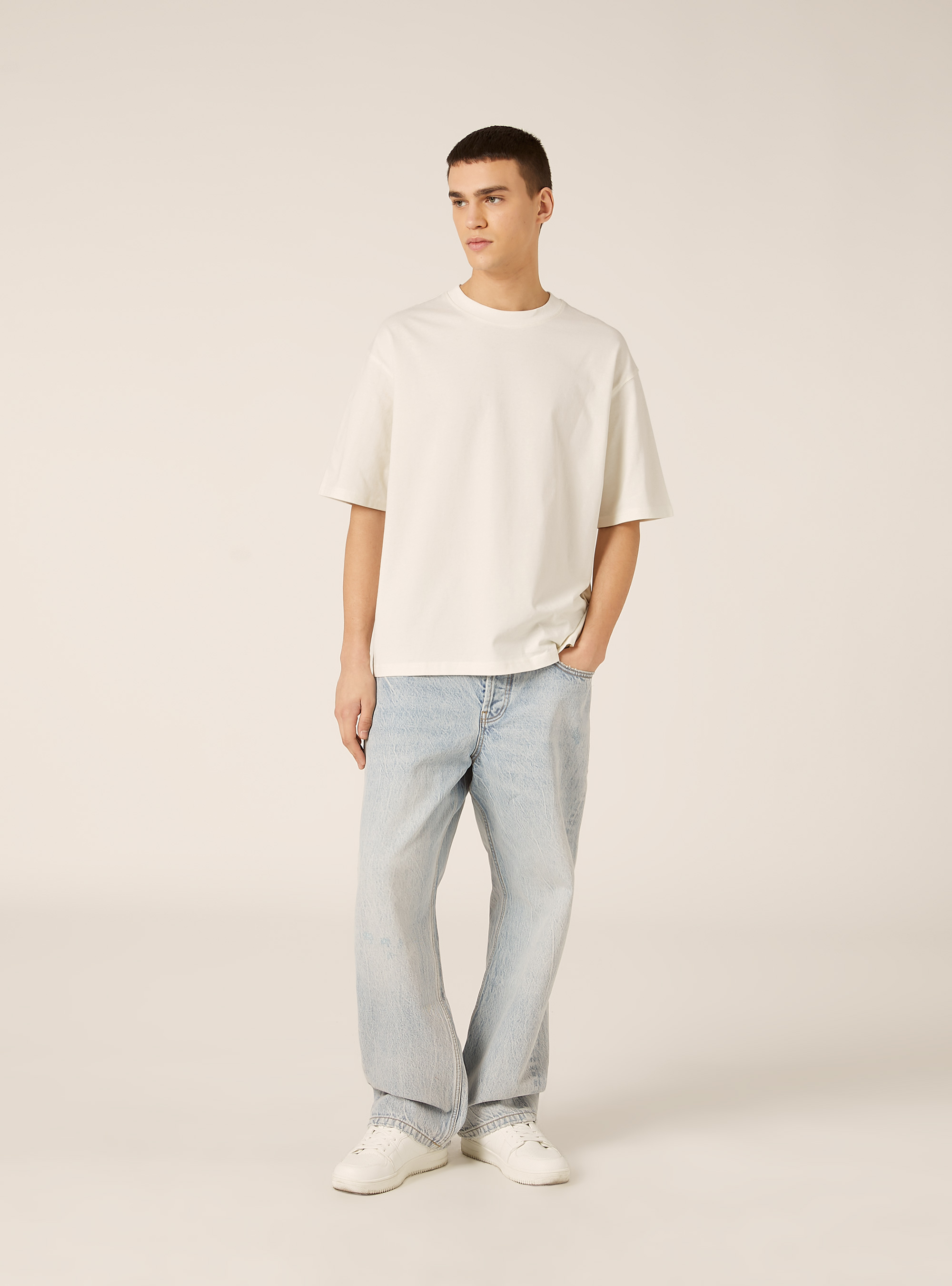 Pantaloni straight fit in denim, D007 LIGHT AZURE