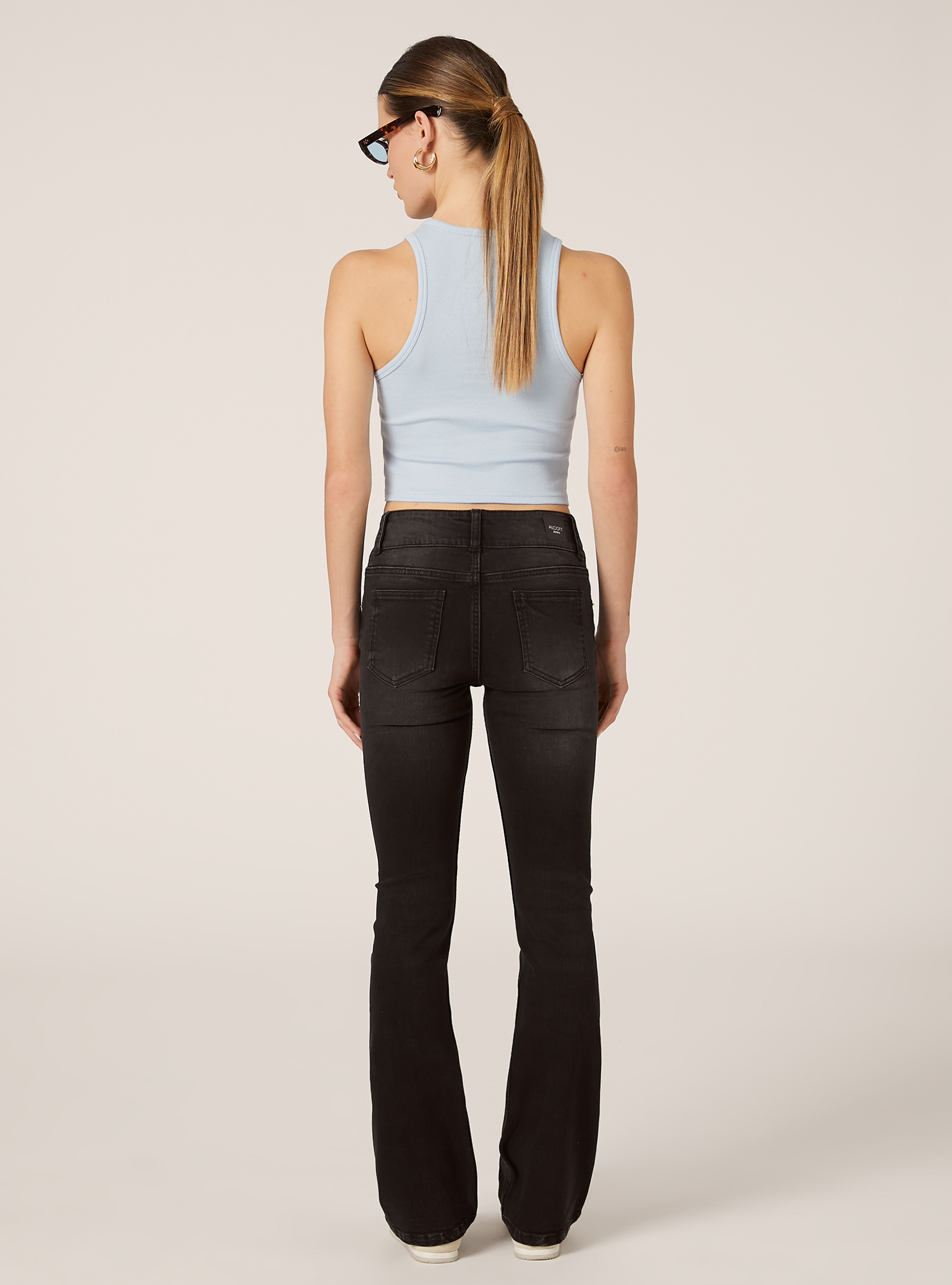 Jeans bootcut low waist, D000 BLACK