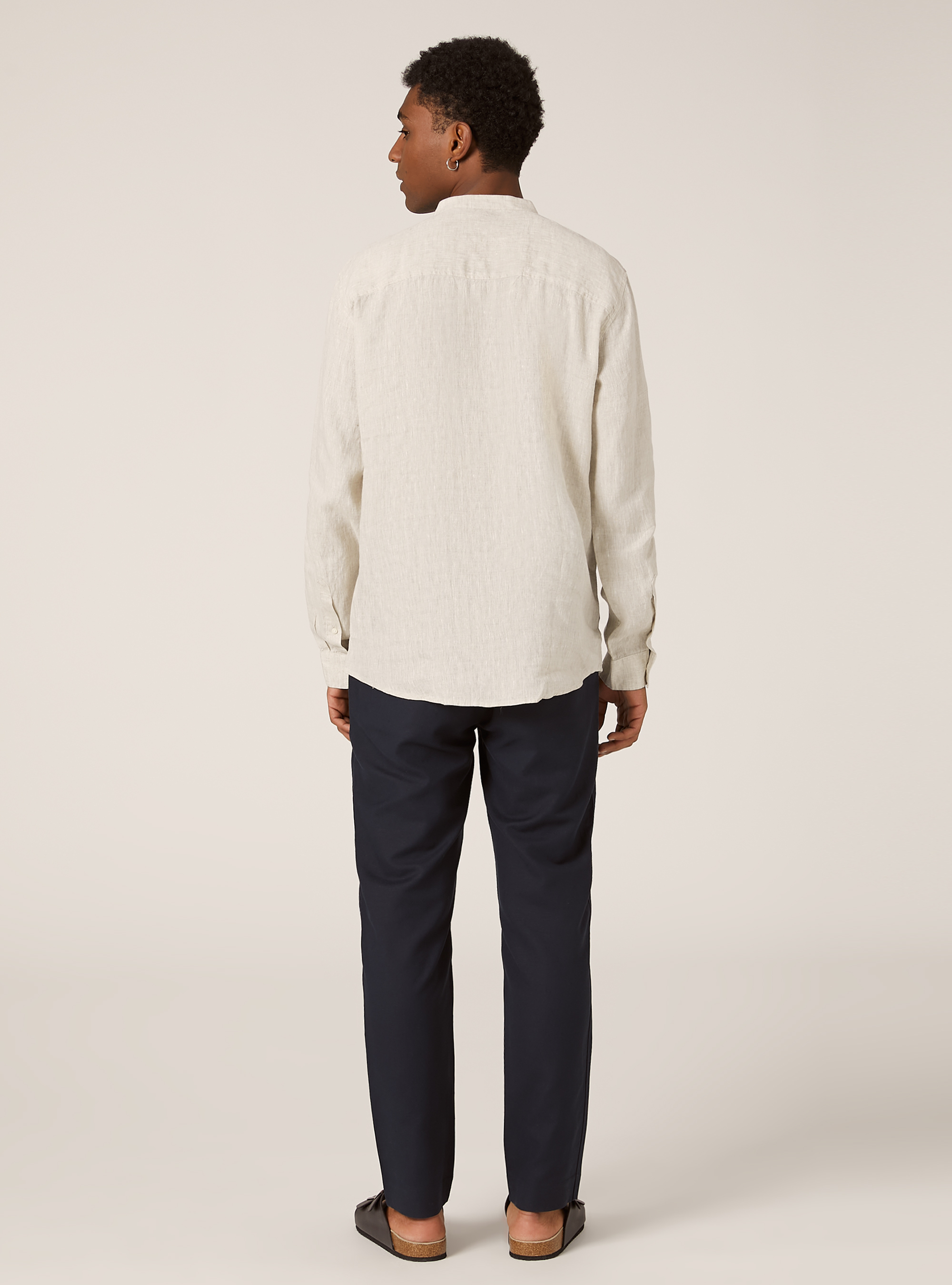 Camisa de lino puro con cuello coreano, BG3 BEIGE LIGHT