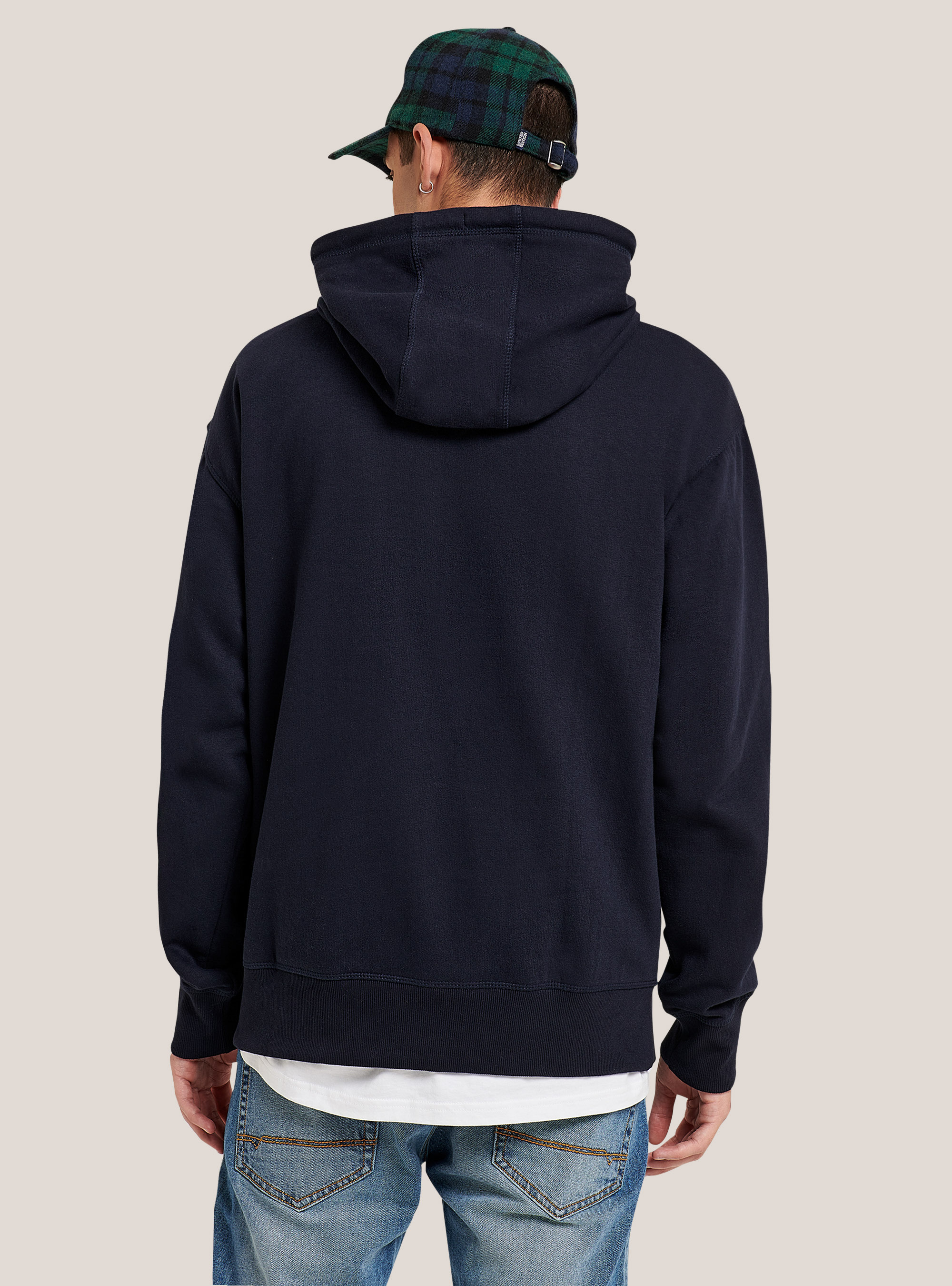 Sudadera básica con capucha y bolsillo tipo canguro, AZUL MARINO