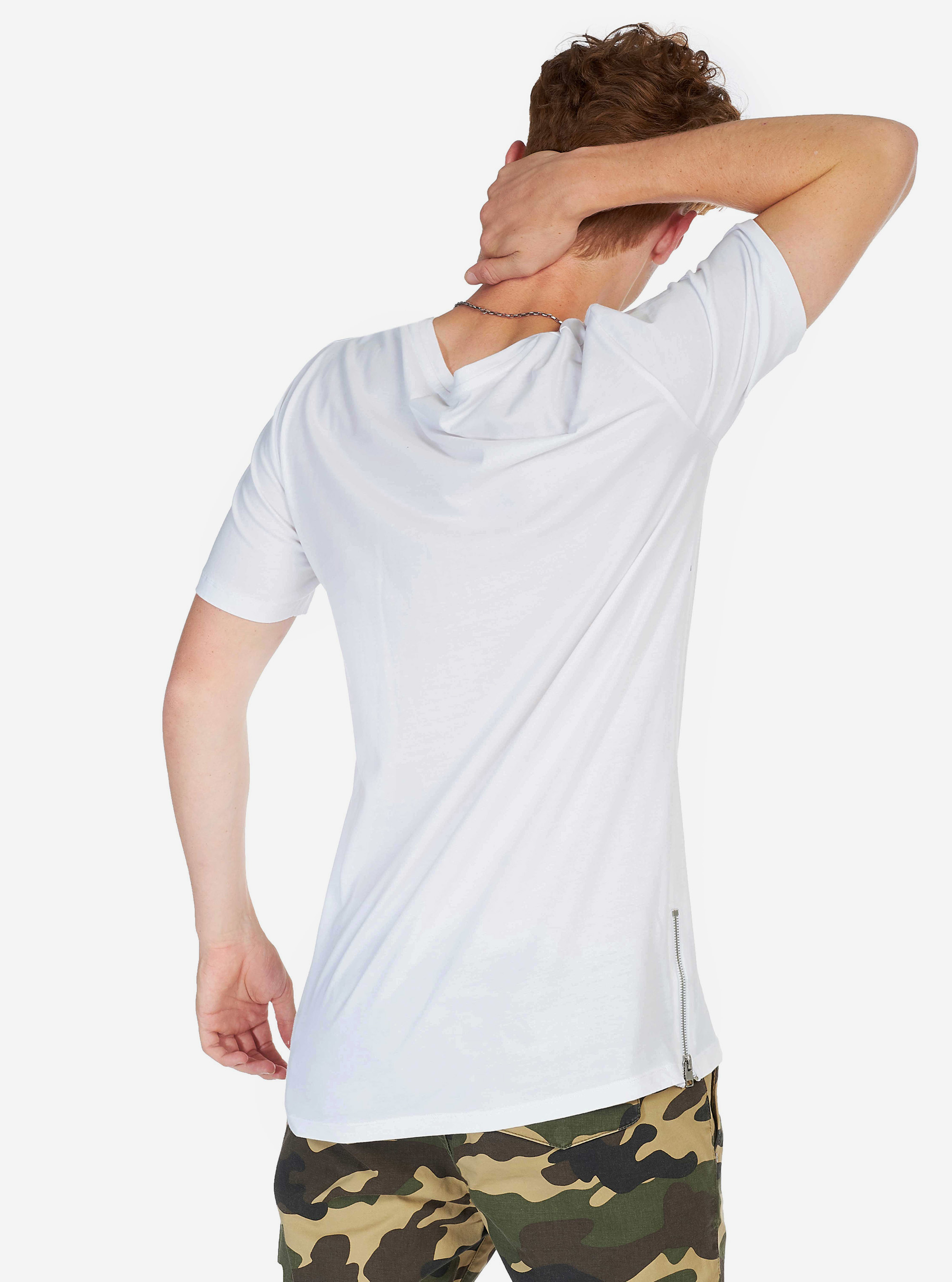 COLOR BLOCK T-SHIRT WITH SIDE ZIP, WHITE