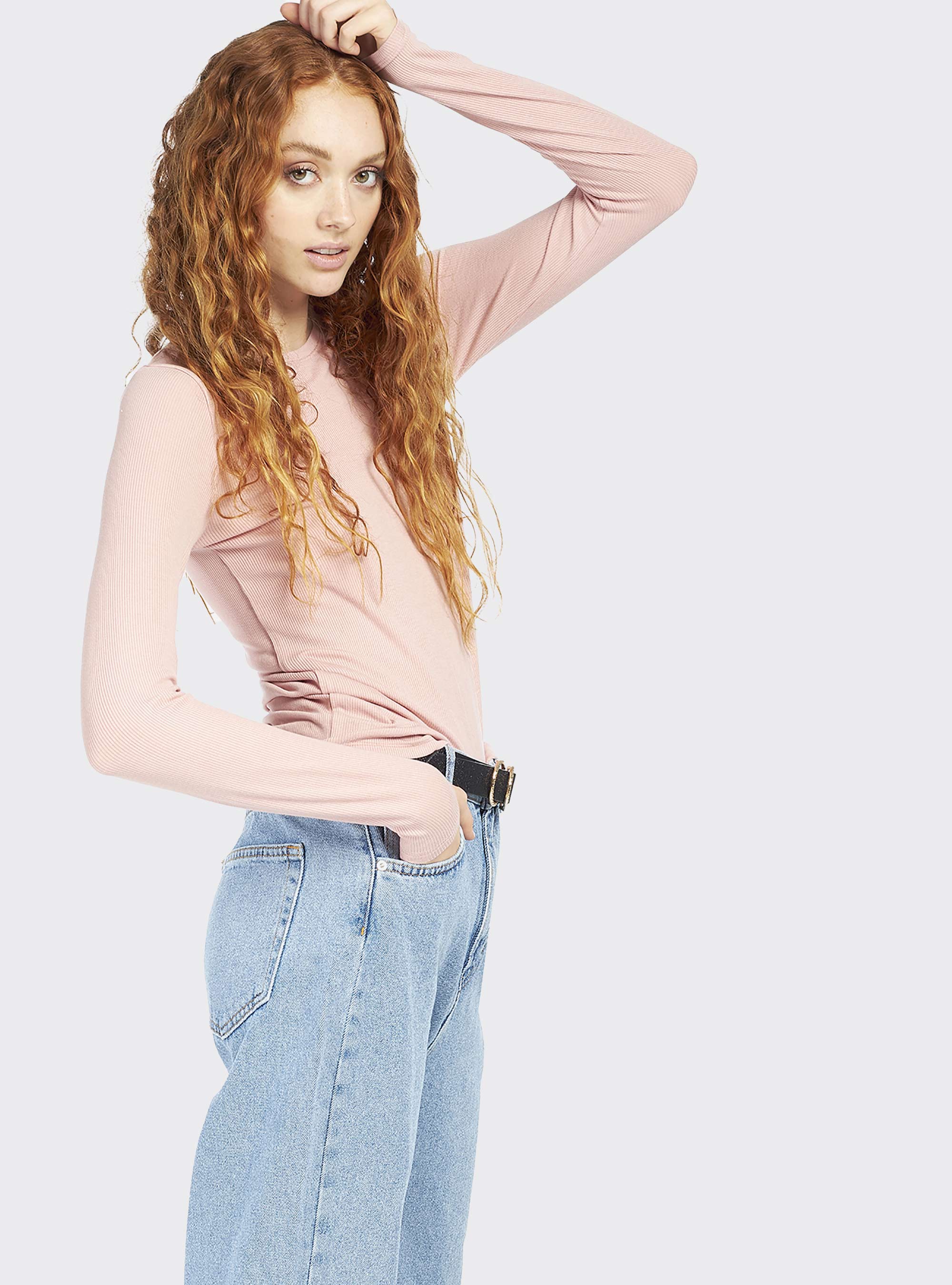 Long-sleeved ribbed T-shirt, PINK