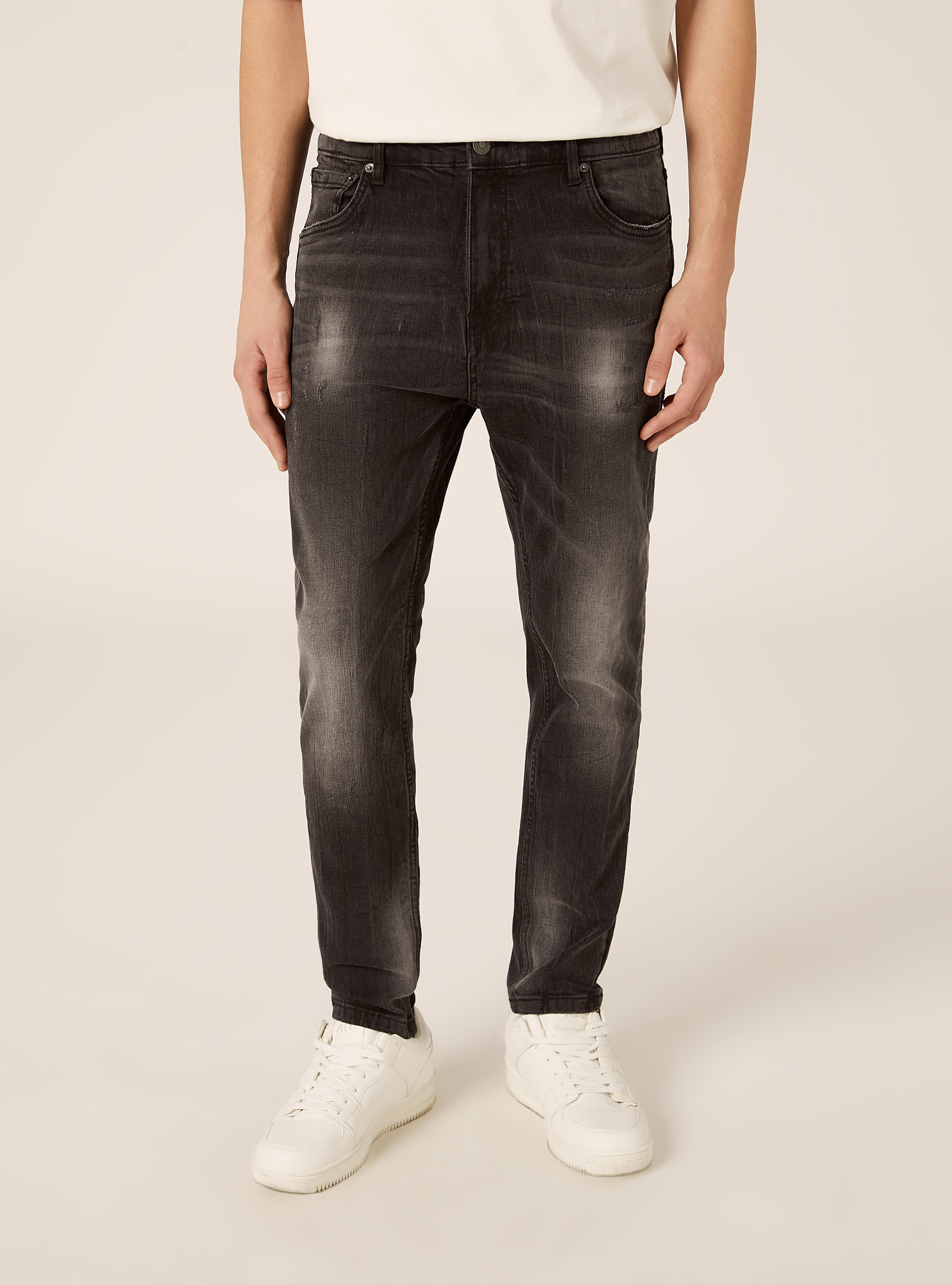 Stretch denim carrot fit jeans, D000 BLACK