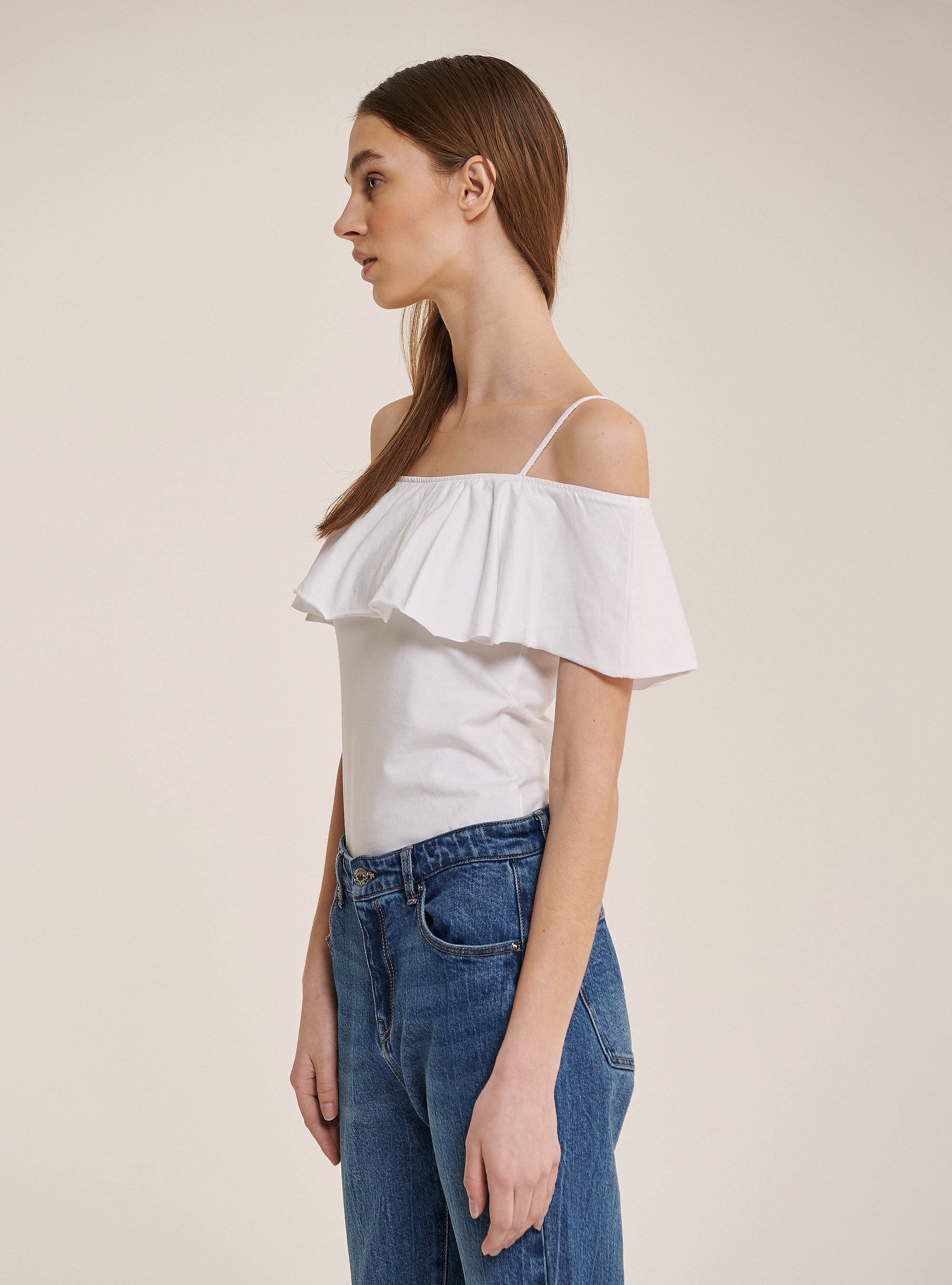 Cotton bodysuit with ruffles, WHITE