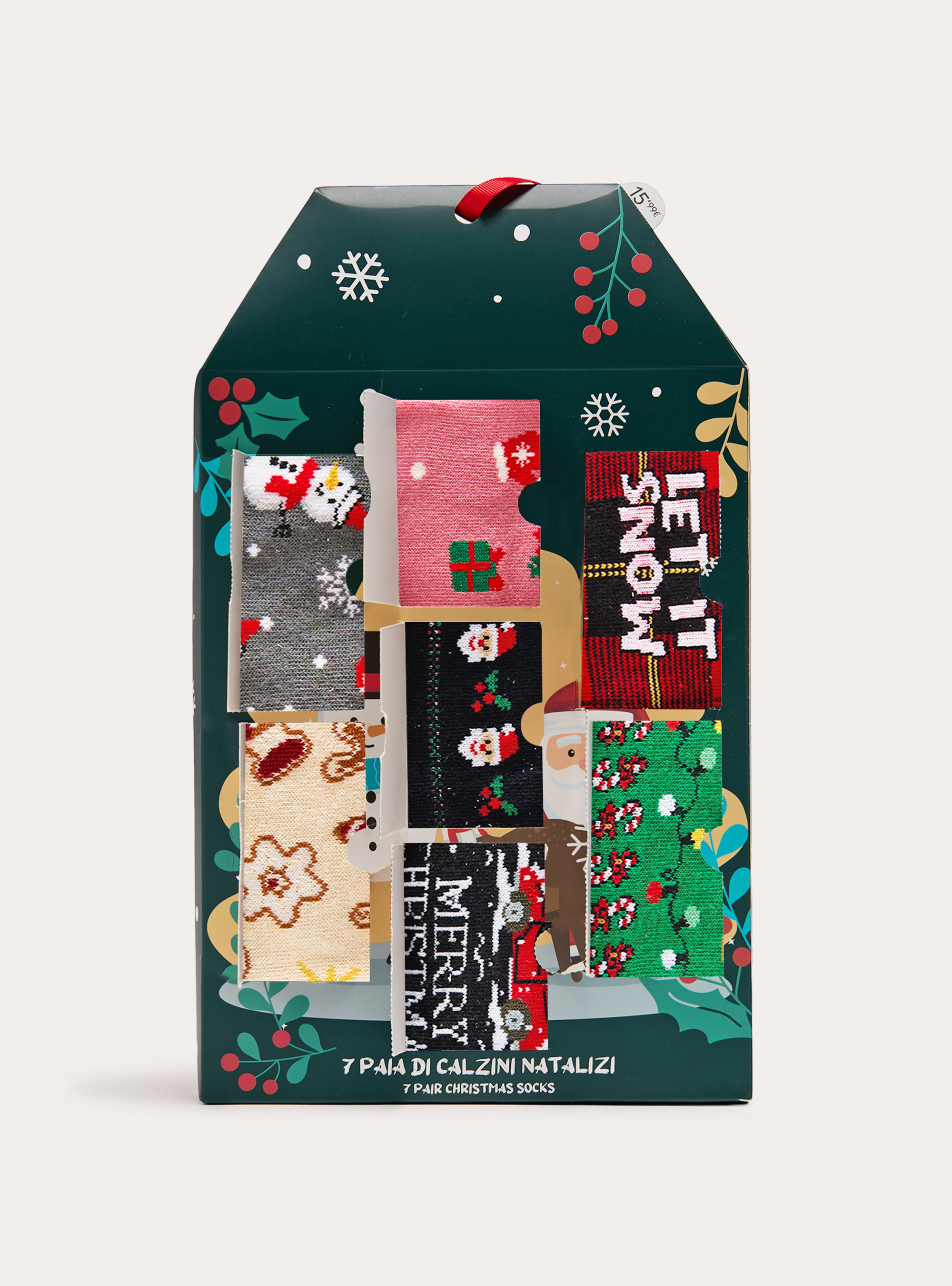 Set da 7 paia di calzini natalizi, XMAS