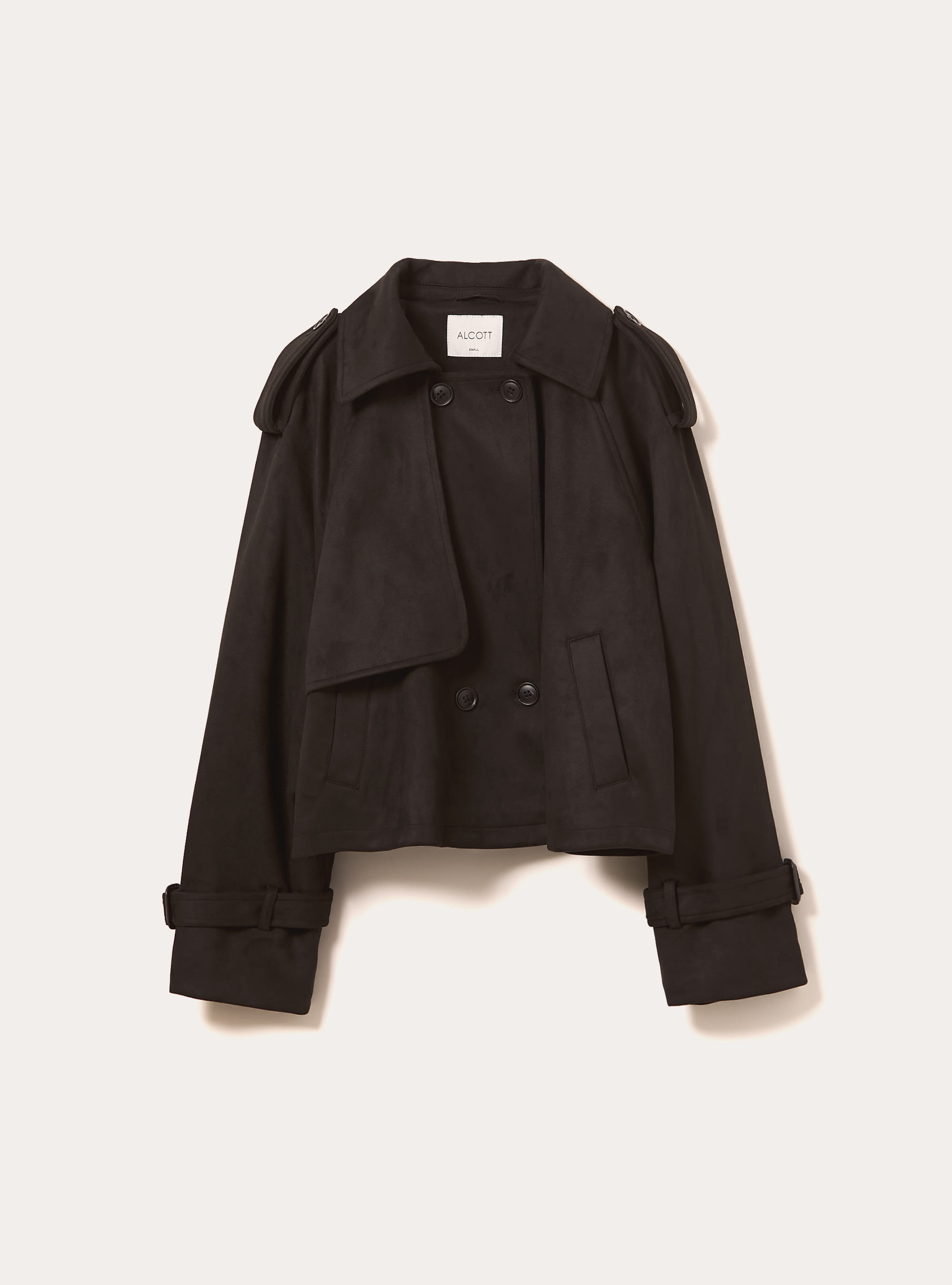 Cropped suede-effect trench coat, BK1 BLACK
