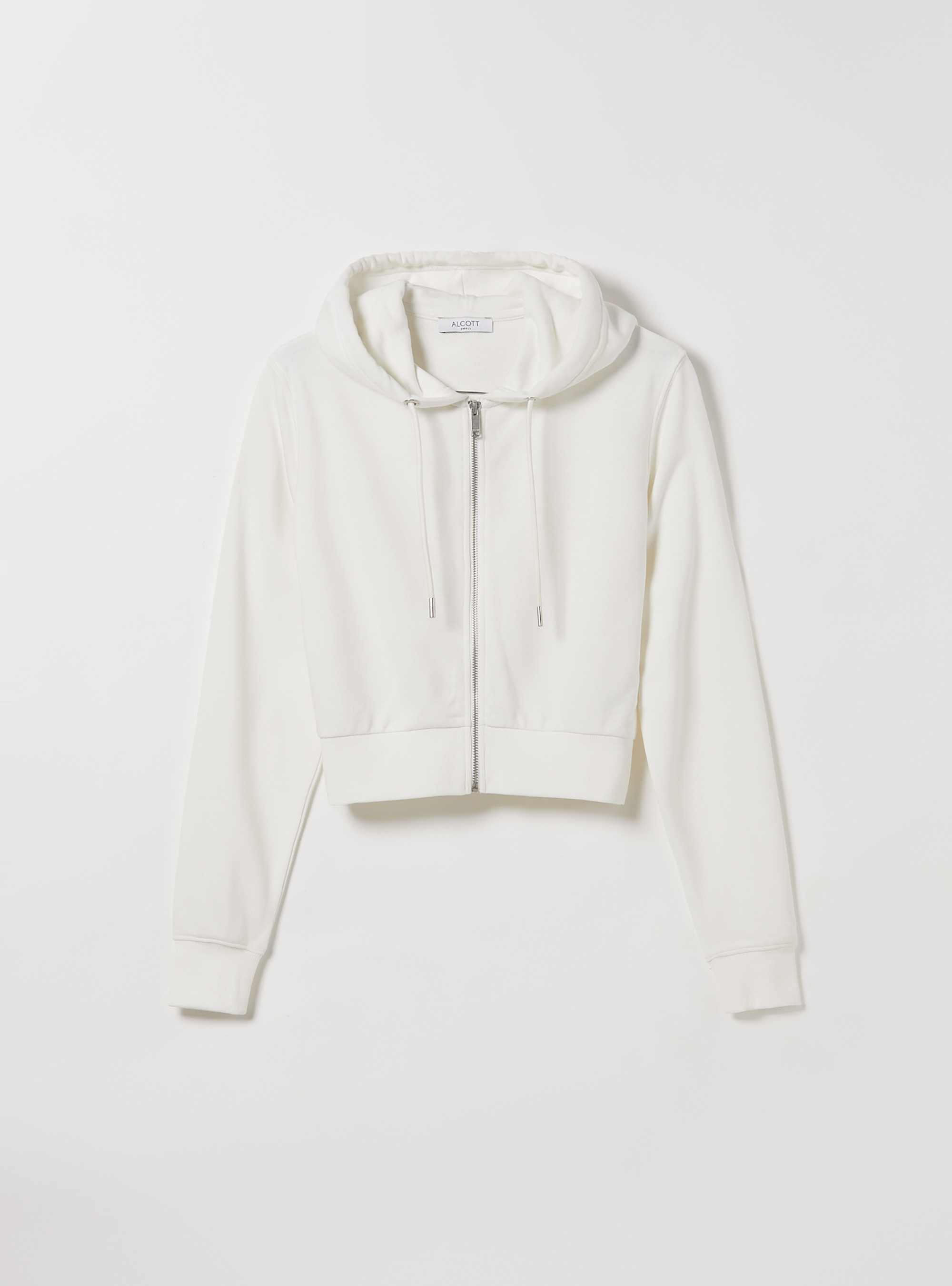 Cropped sweatshirt with zip and hood, WH2 WHITE