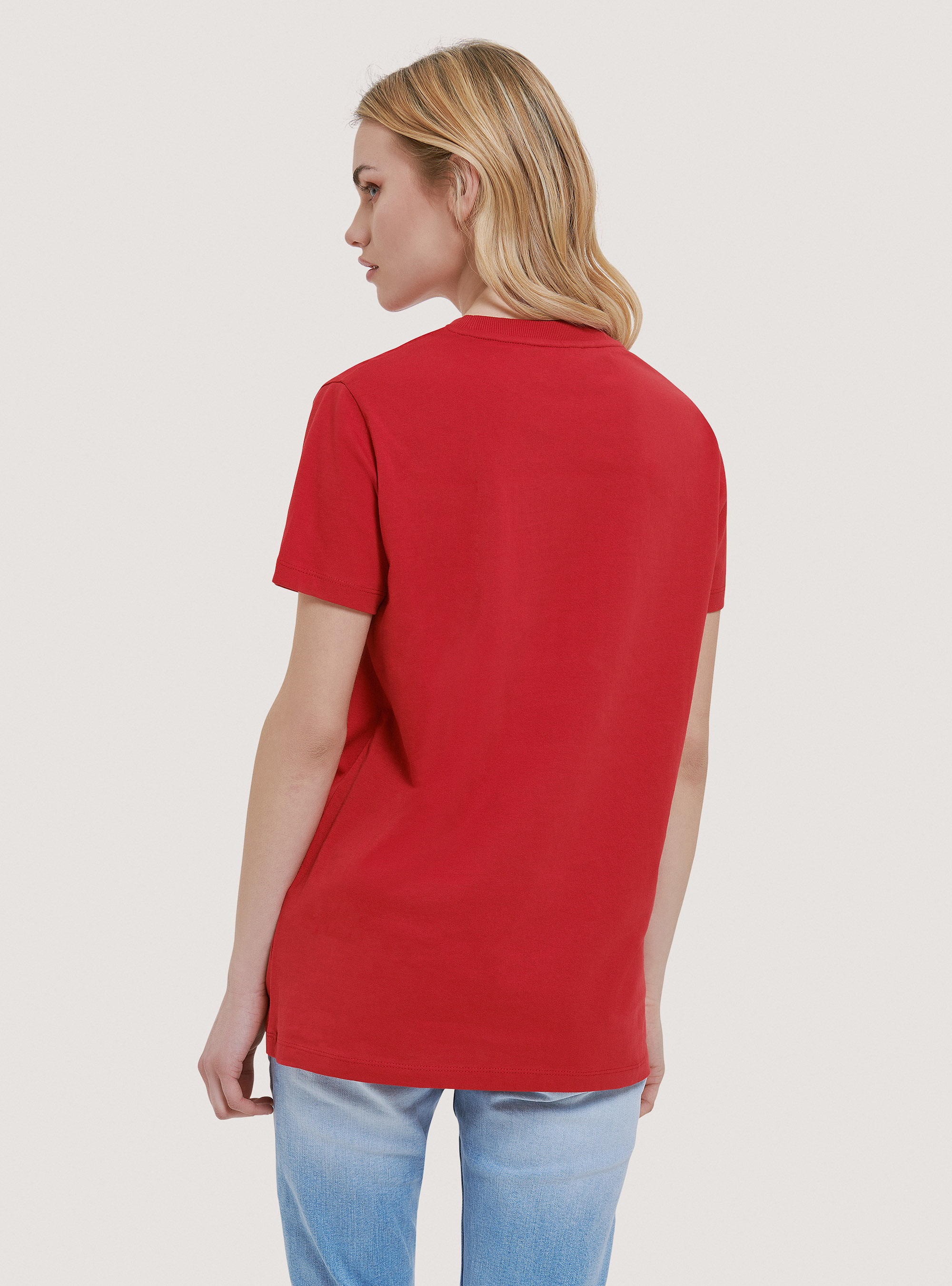 Camiseta b&aacute;sica de algod&oacute;n con cuello redondo, ROJO