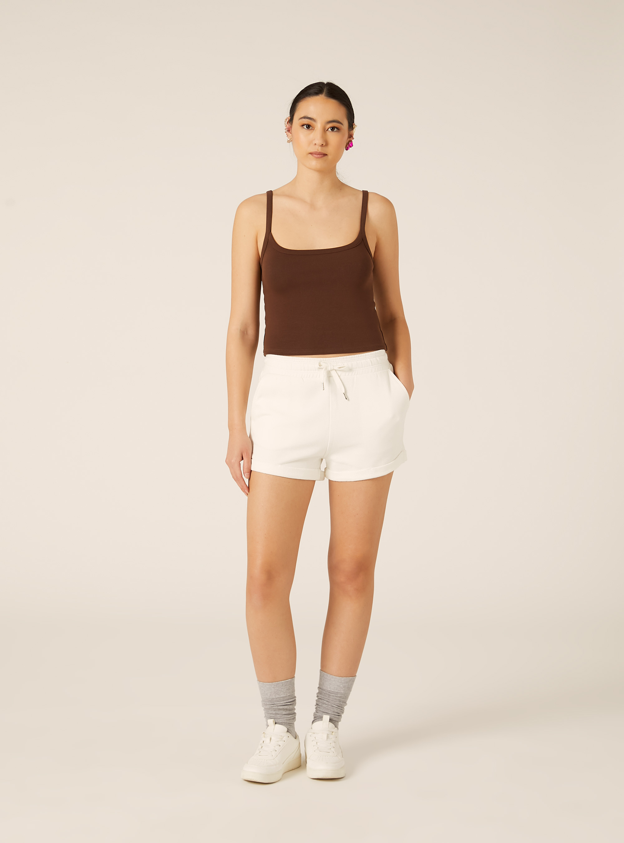 Canotta crop a coste basic, BR2 BROWN MEDIUM