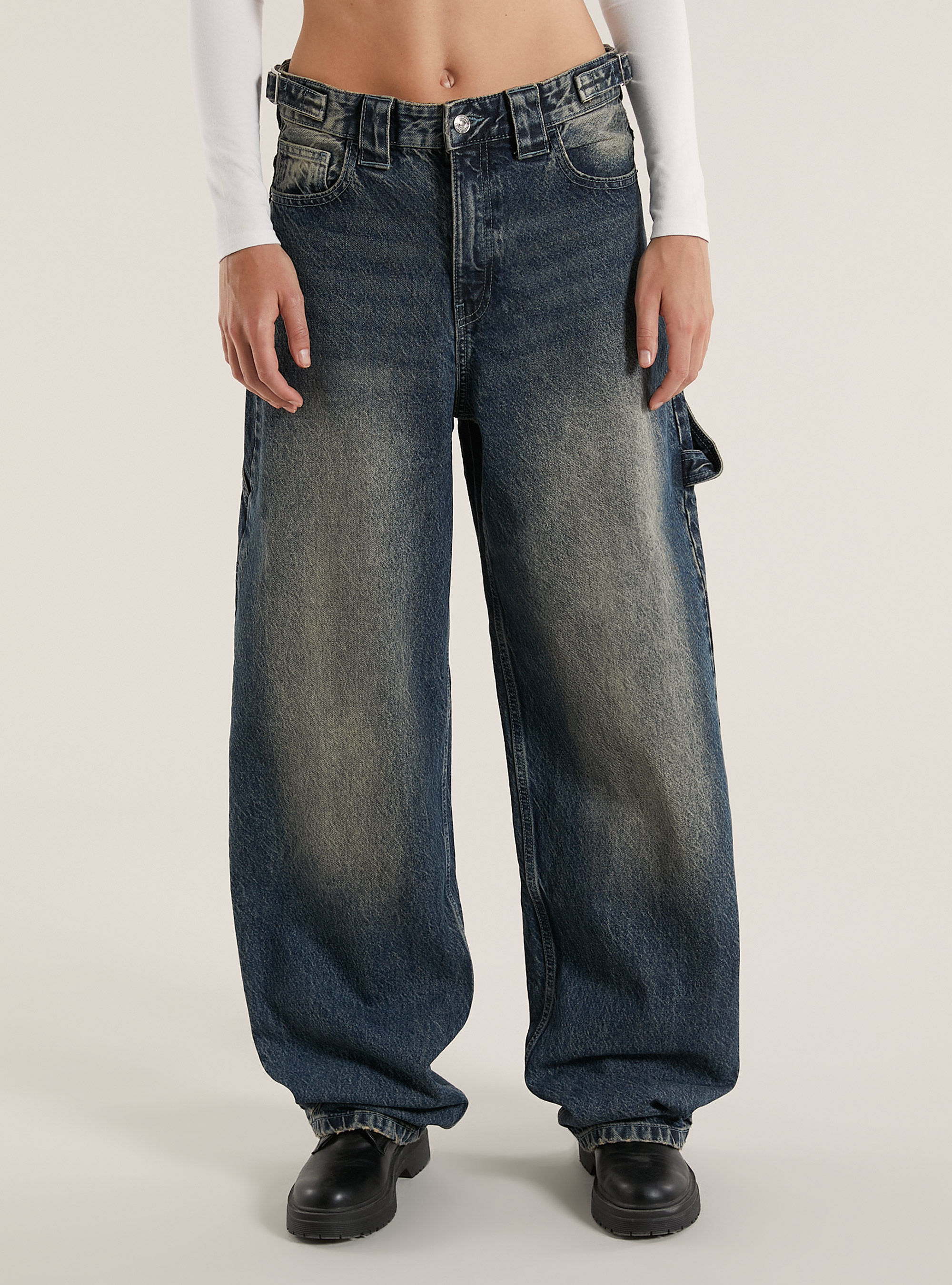 【SCENERITY】Trill brushed balloon denim jeans Carpenter balloon jeans with adjustable waist
