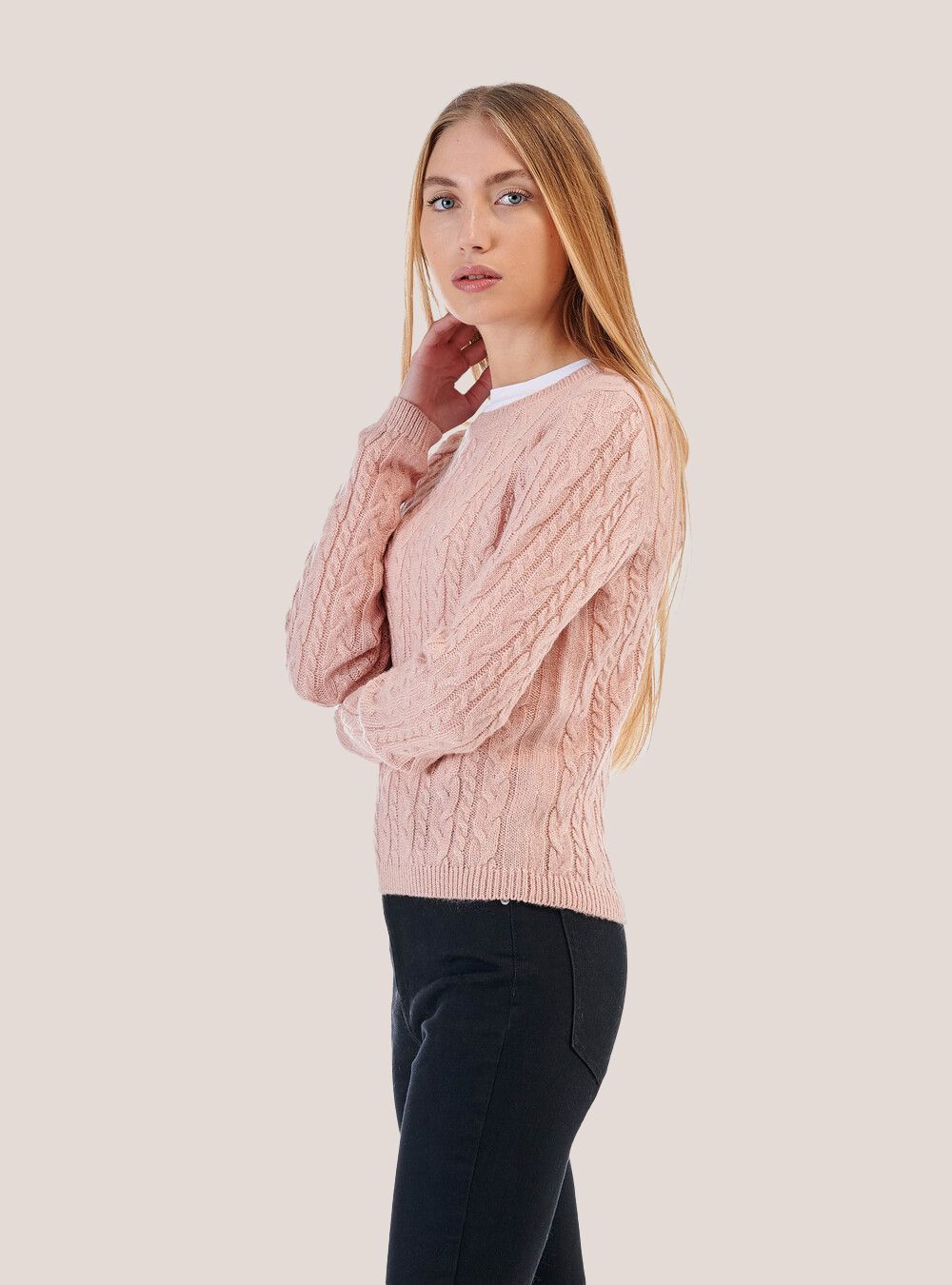 Pullover cropped con lavorazione a trecce sottili, ROSA