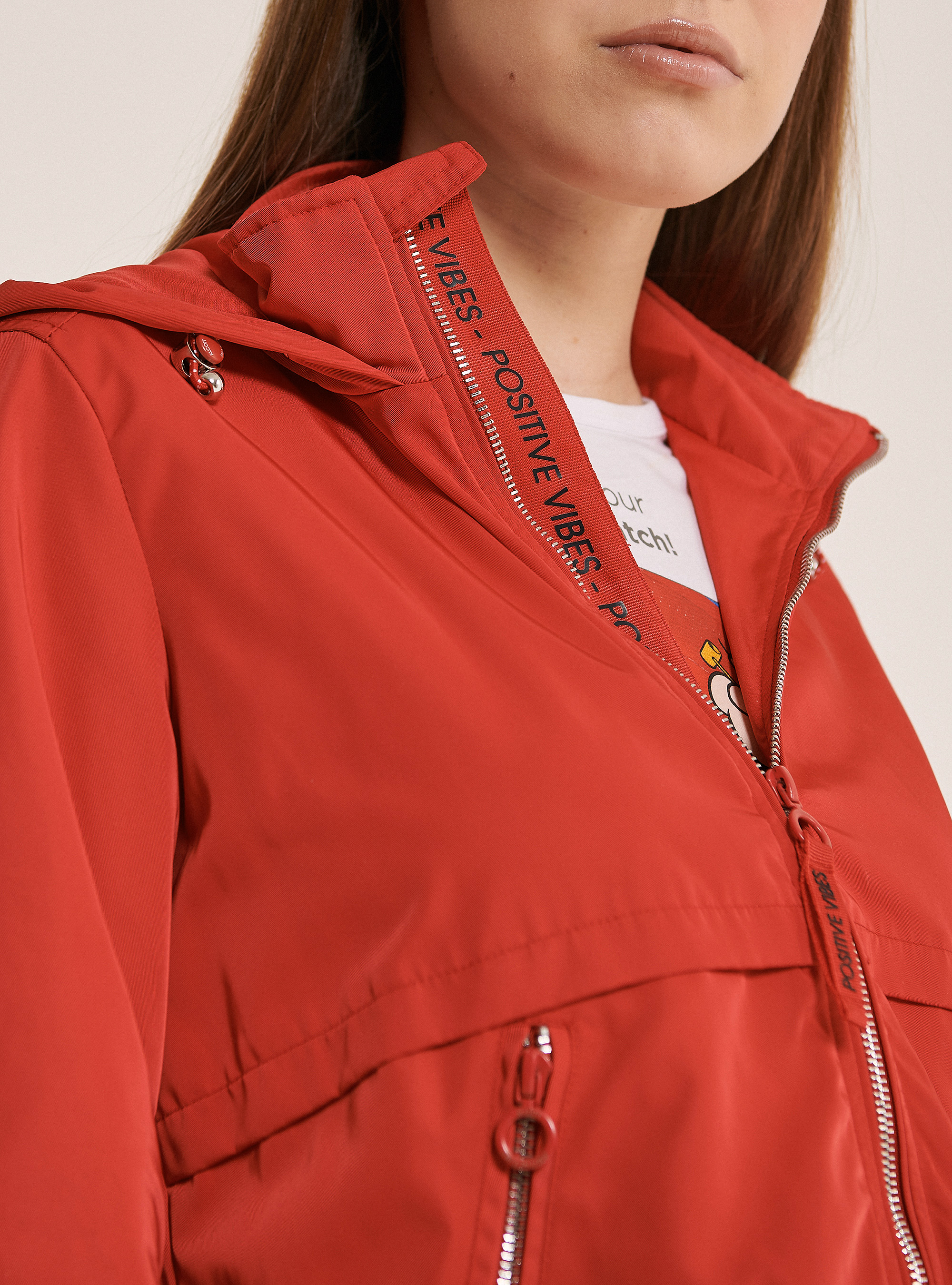 Solid colour windproof cropped jacket, C3344 RED
