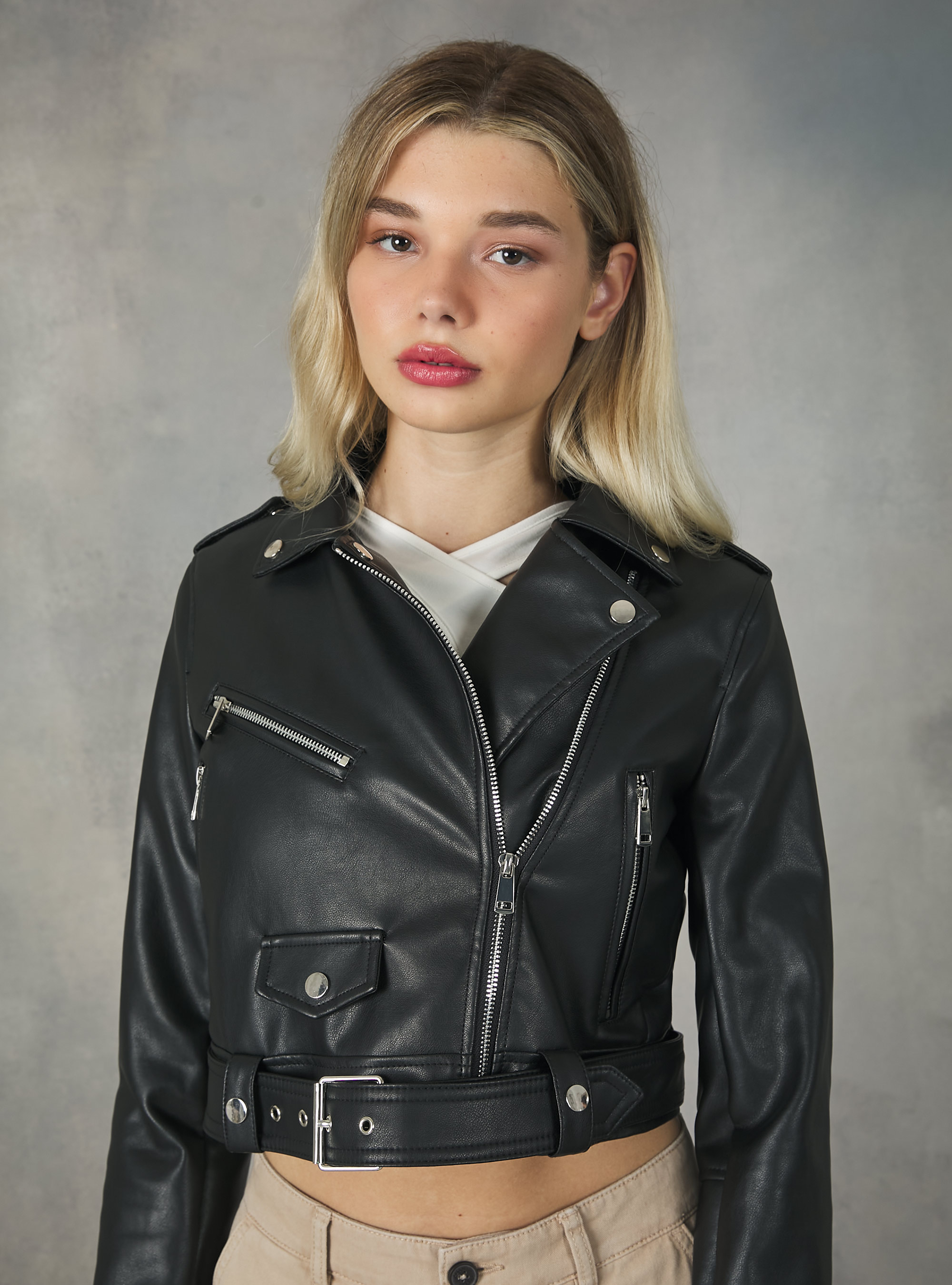 Veste motard effet cuir, BK1 BLACK