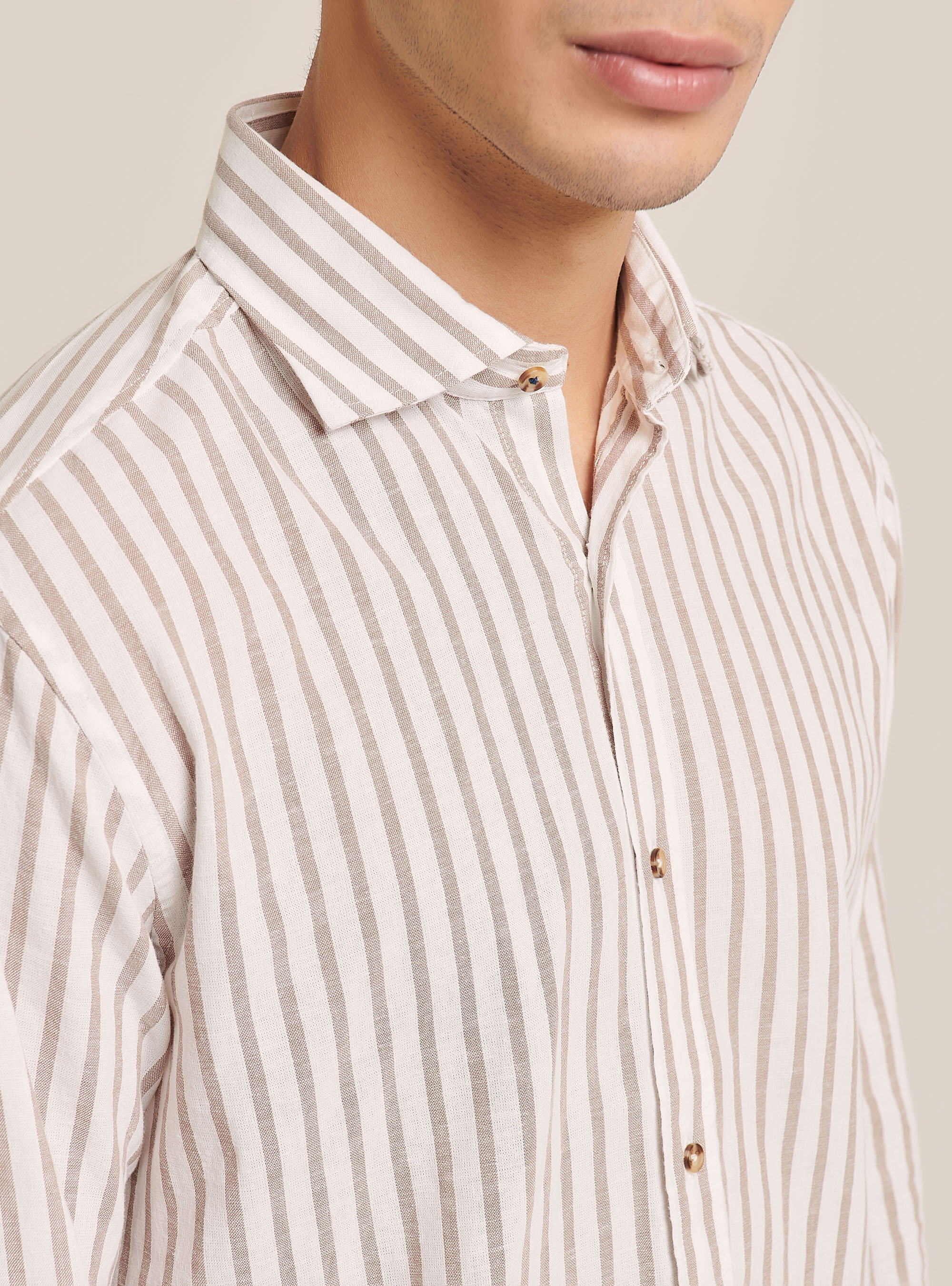 Linen blend striped shirt, MULTICOLOR