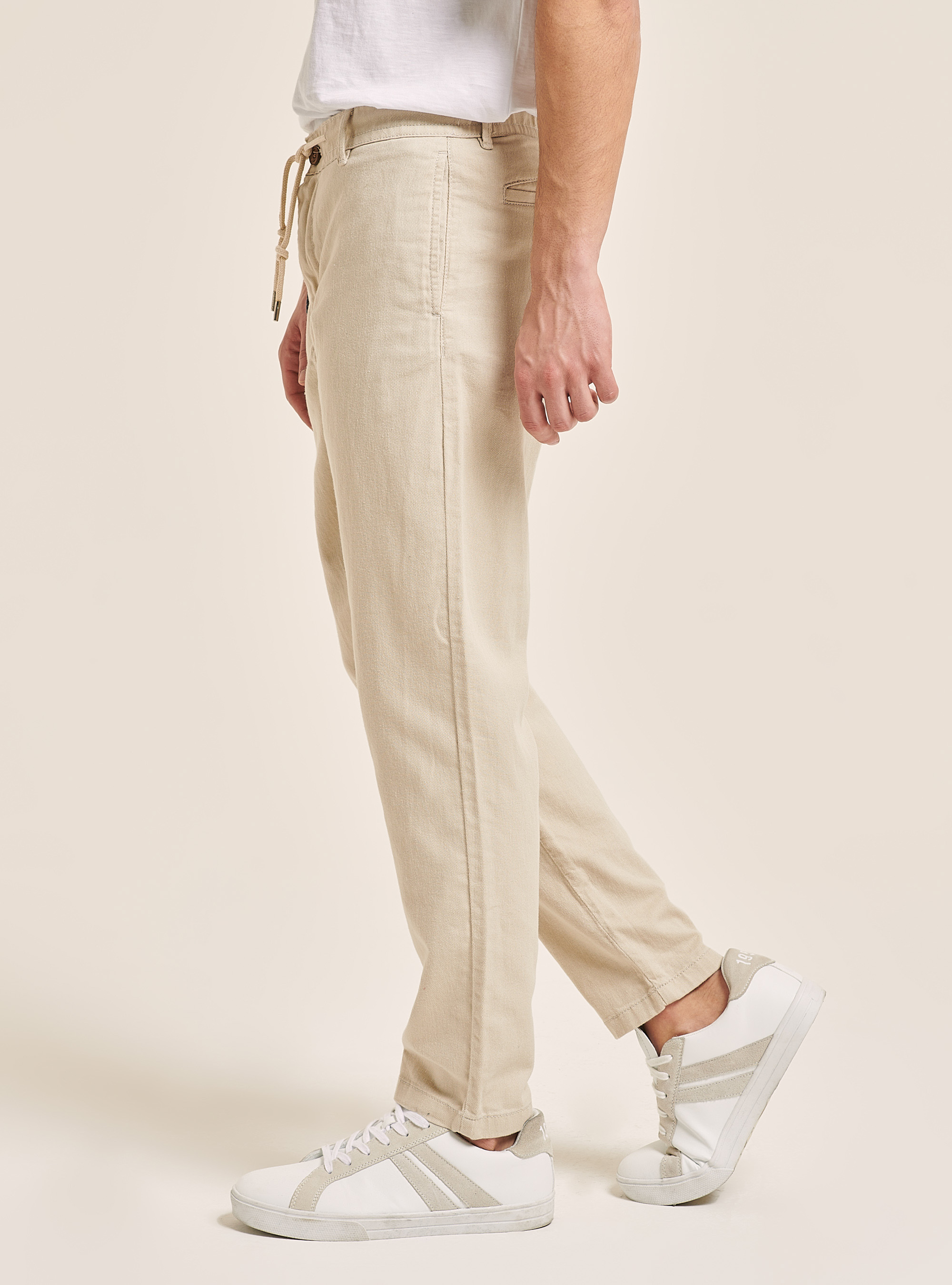 Linen blend lace-up pants, C017 WHITE
