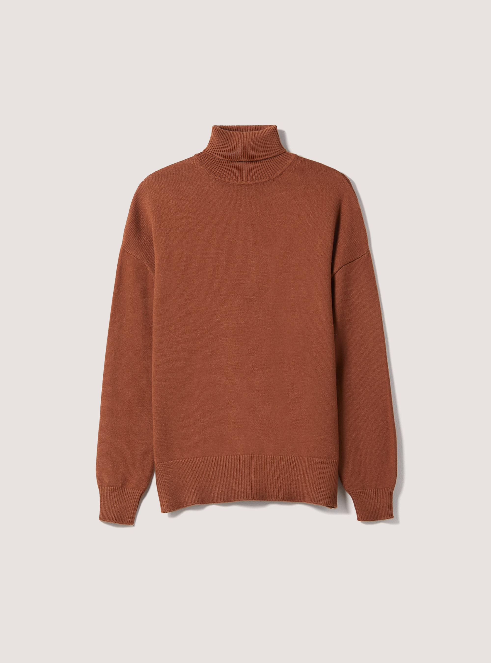 Pullover morbido collo alto boxy fit elasticizzato, TB1 TOBACCO DARK