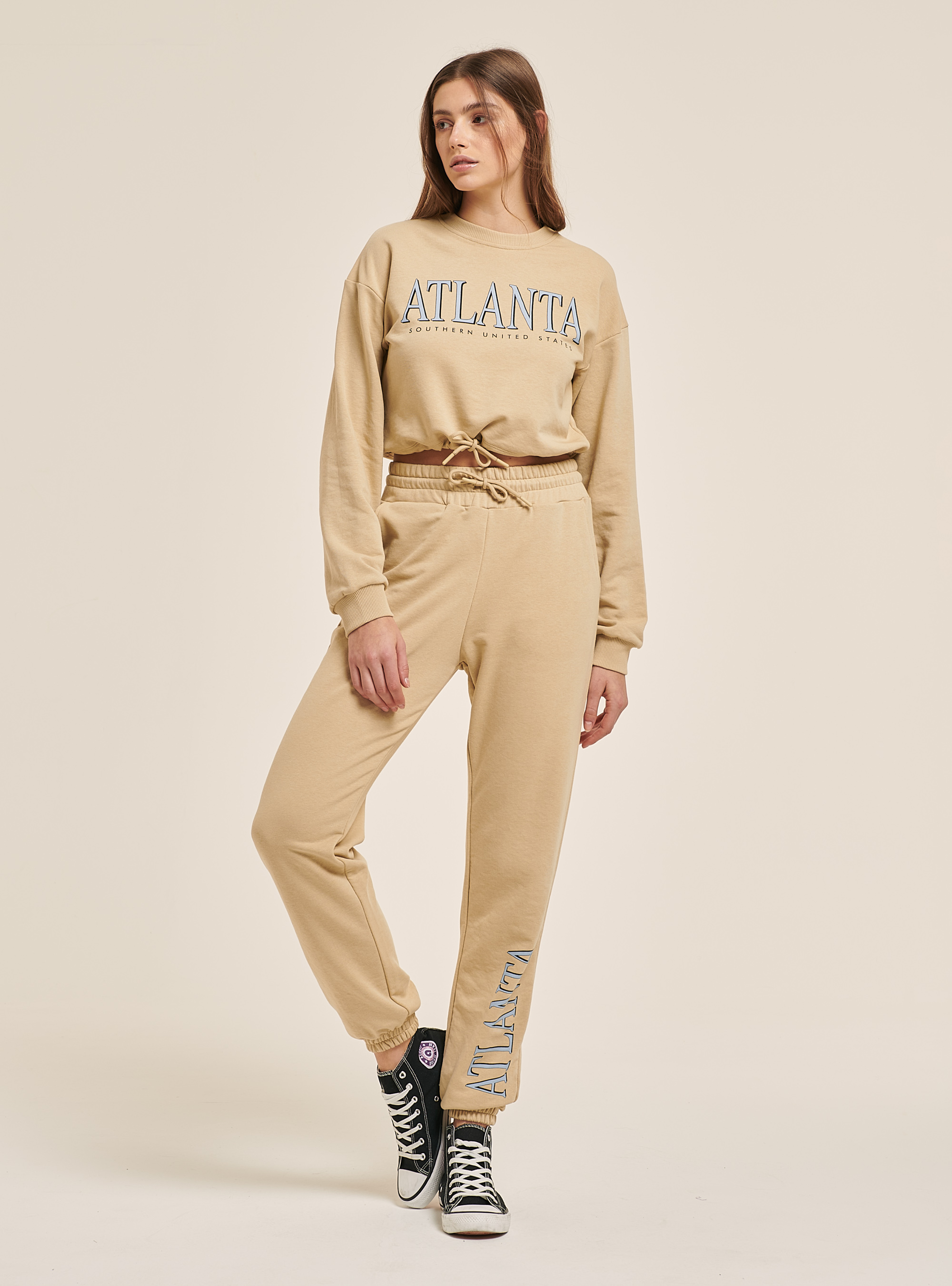 Pantalon jogger avec impression lettering sur la jambe, C1150 SAND