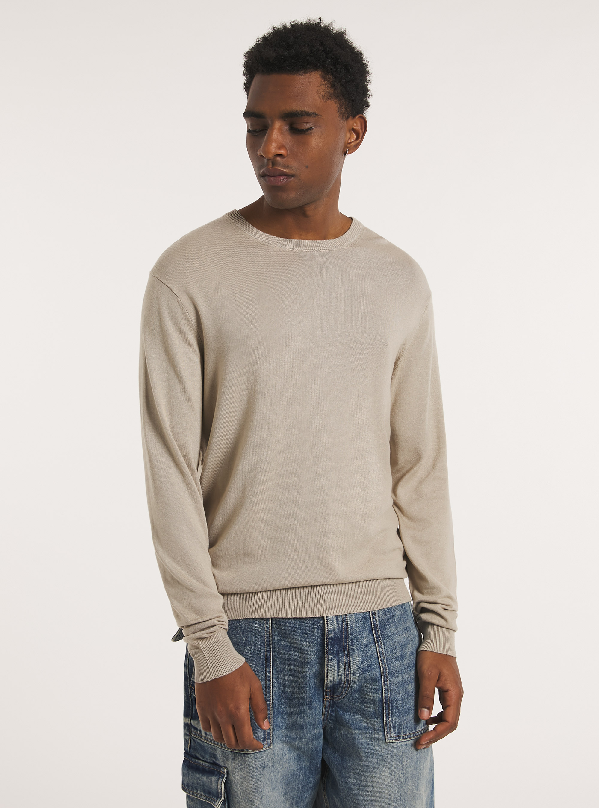 Round-neck pullover made of sustainable viscose Ecovero, BG2 BEIGE MEDIUM