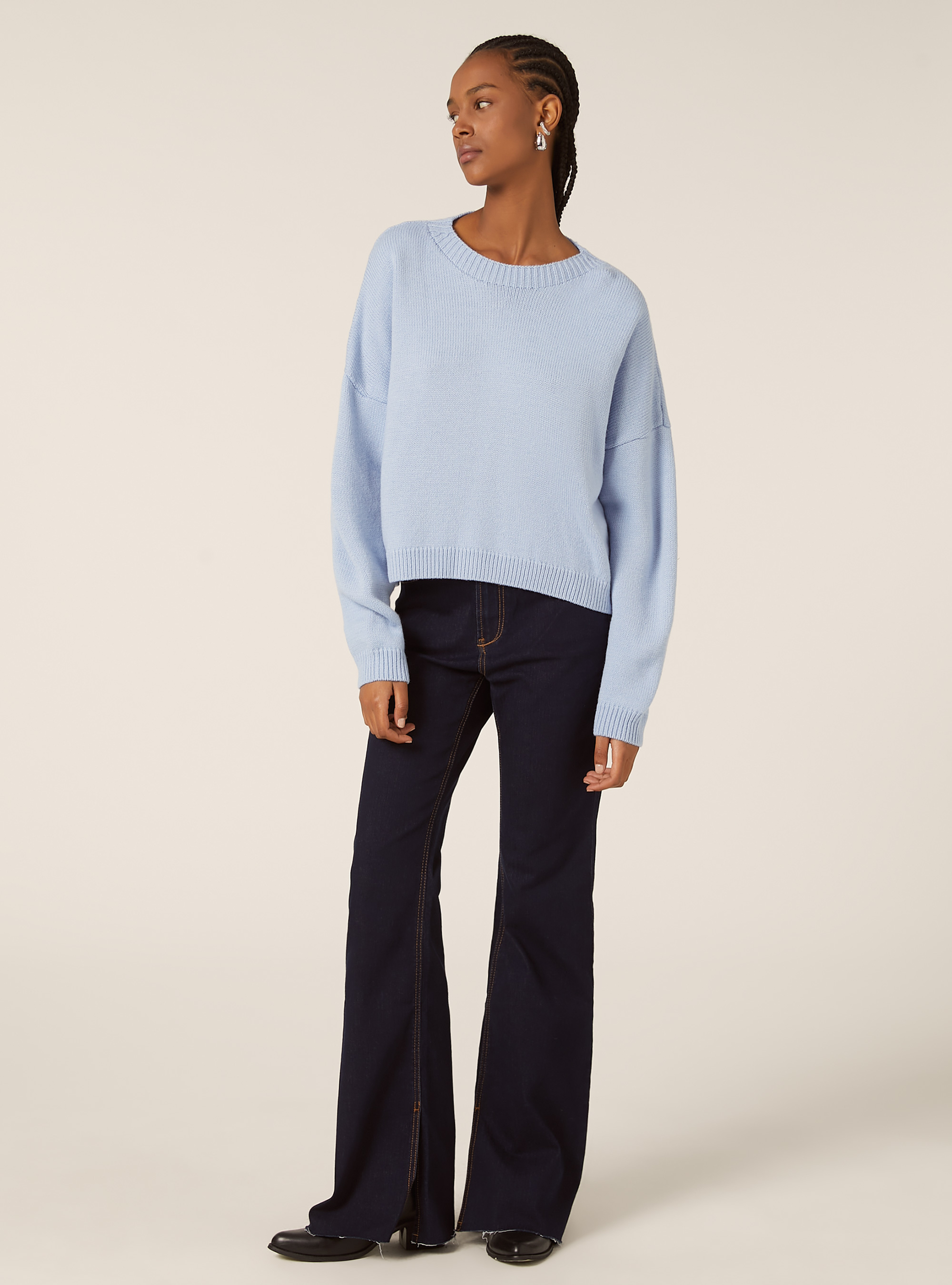 Basic crew neck pullover, MAZ2 AZURE MEL MEDIUM