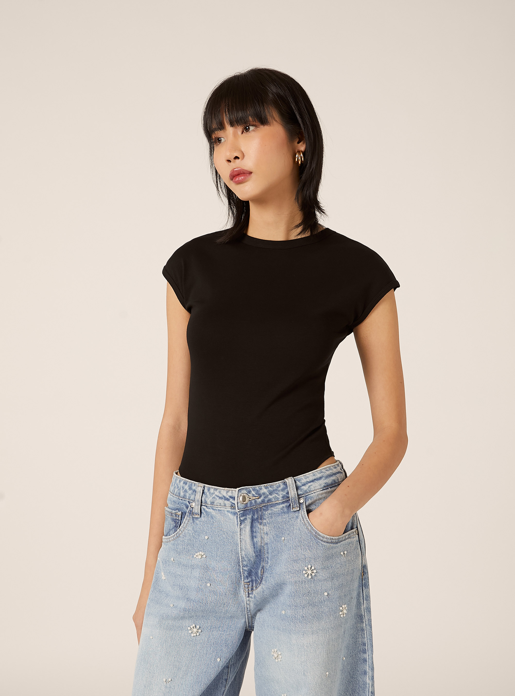 Body aus gerippter Stretch-Baumwolle, BK1 BLACK