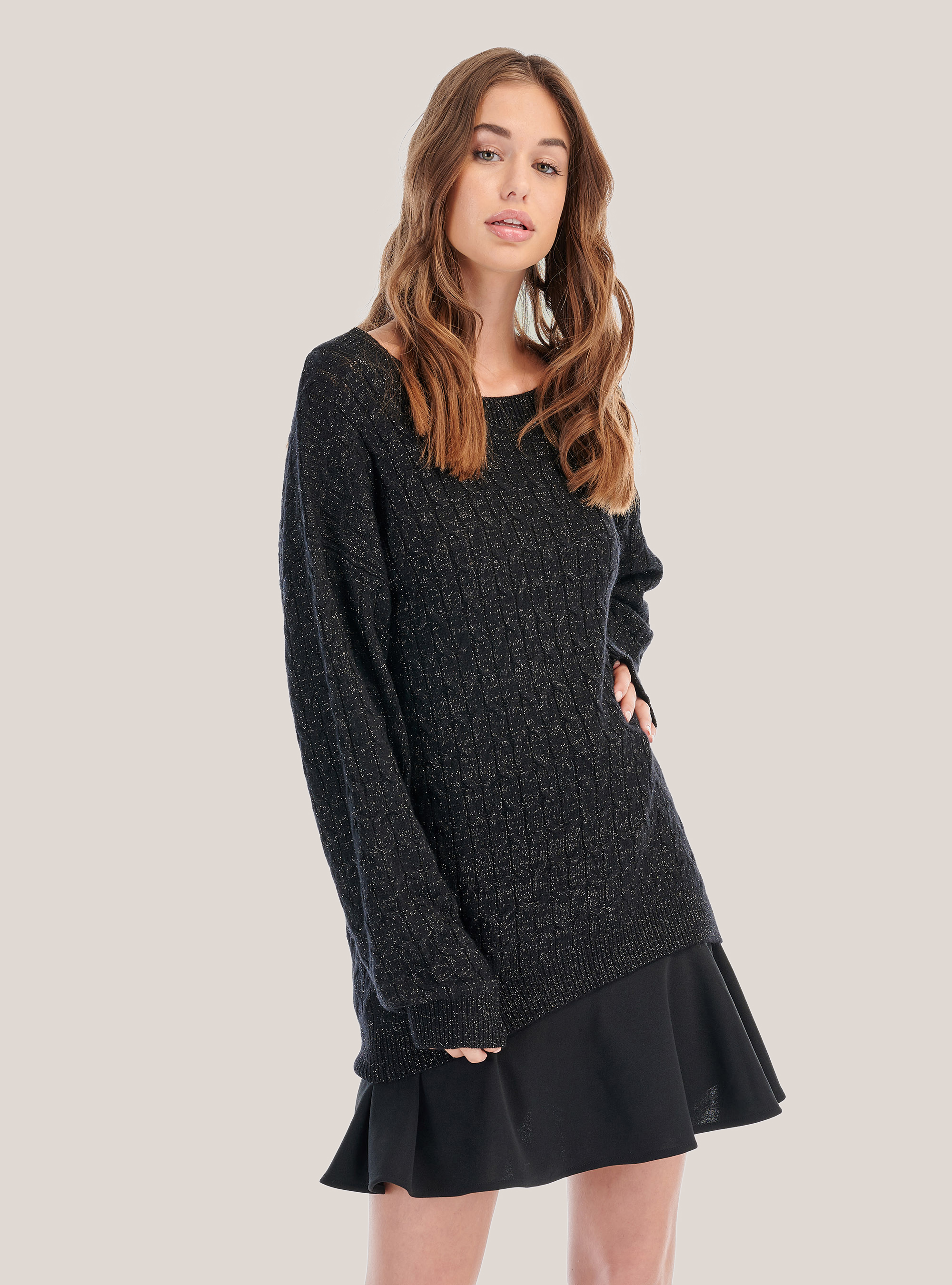 Jersey trenzado con hilo metálico, NEGRO