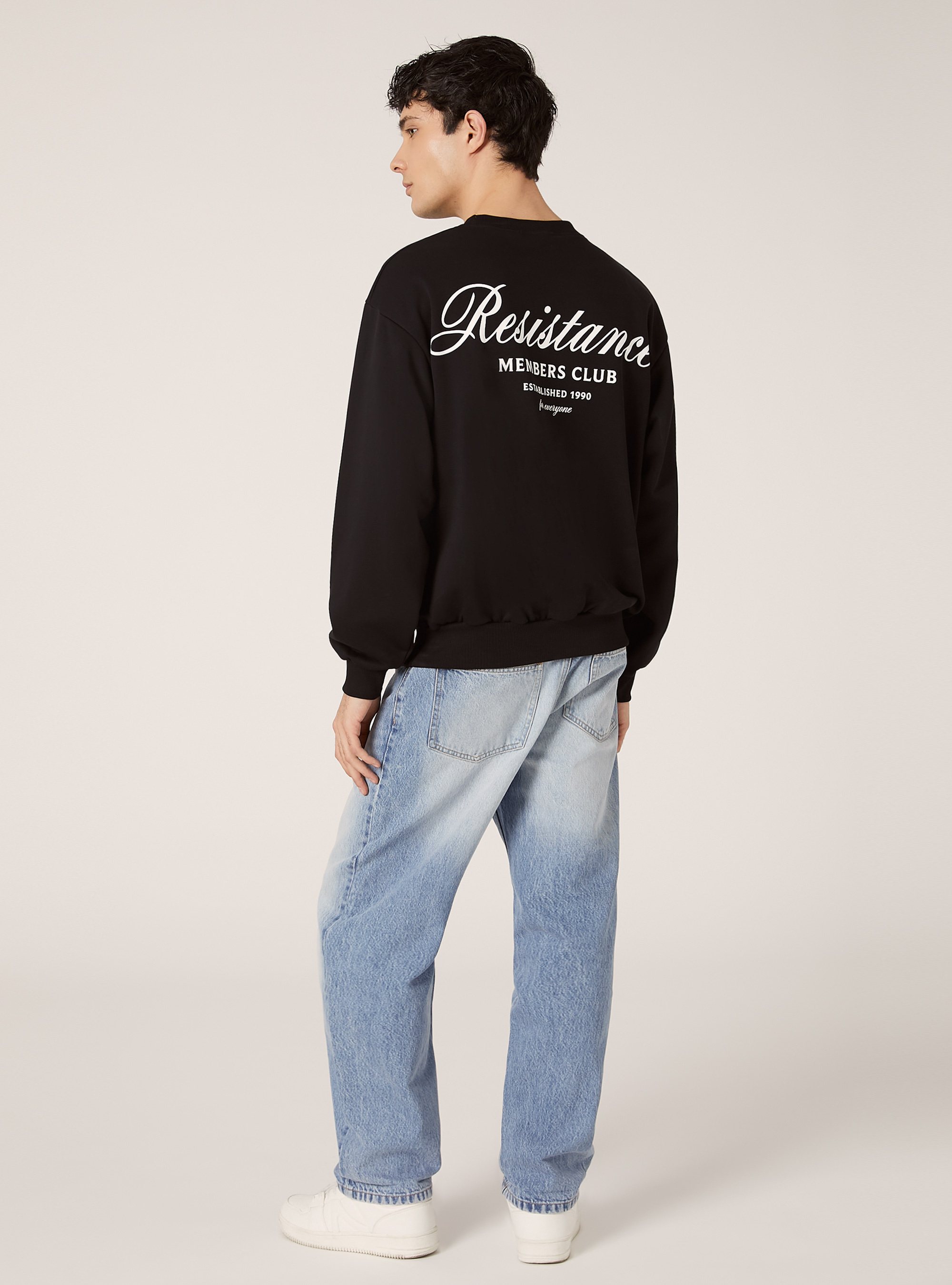 Boxy fit sweatshirt with print, BK1 BLACK