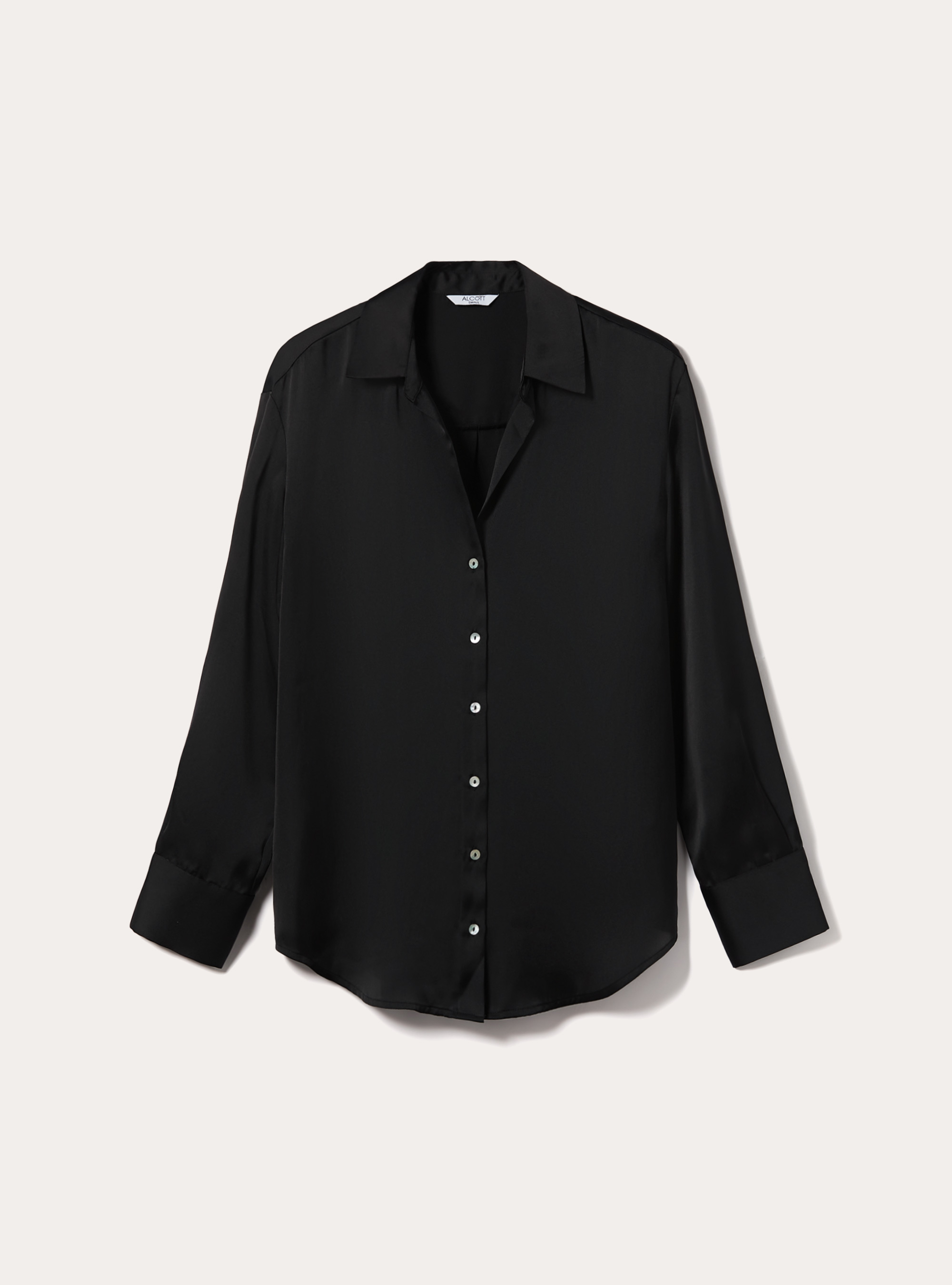 Camisa de satén de color liso, BK1 BLACK